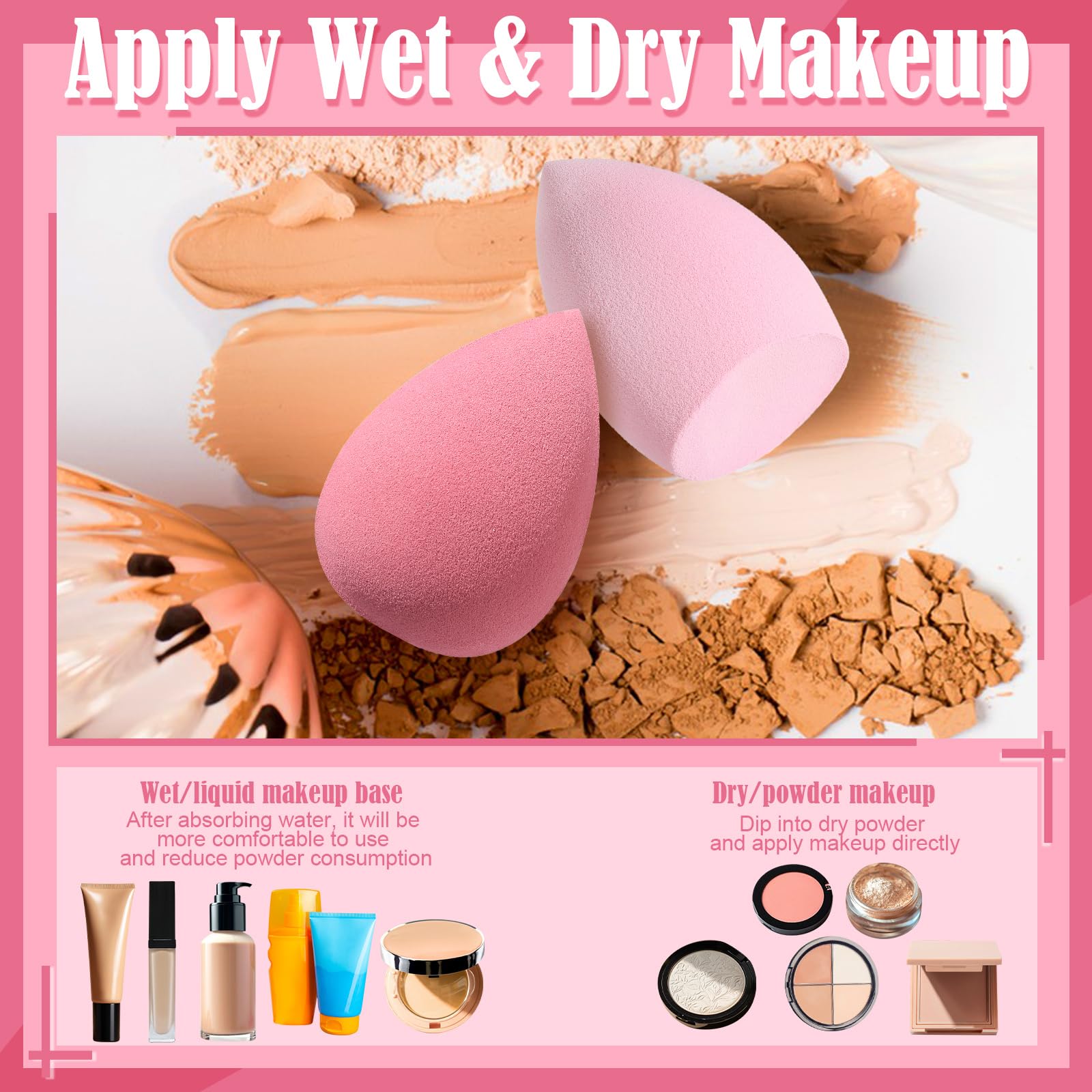 17PCS Makeup Sponge Set with 6PCS Powder Puff, 3PCS Mini Makeup Sponges, 3PCS Foundation Mini Make Up Sponge Puff and 1PCS Make