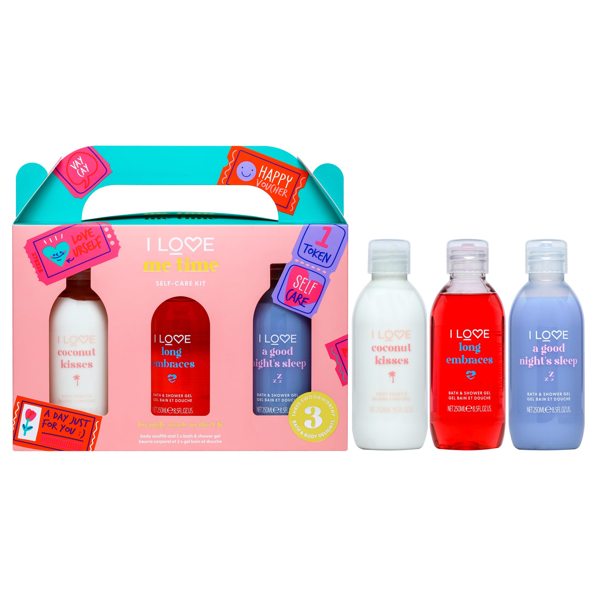 Me Time Self-Care Kit By I Love Cosmetics For Women - 3 Pc 8.45Oz Bath And Shower Gel - Coconut Kisses, 8.45Oz Bath And Shower G