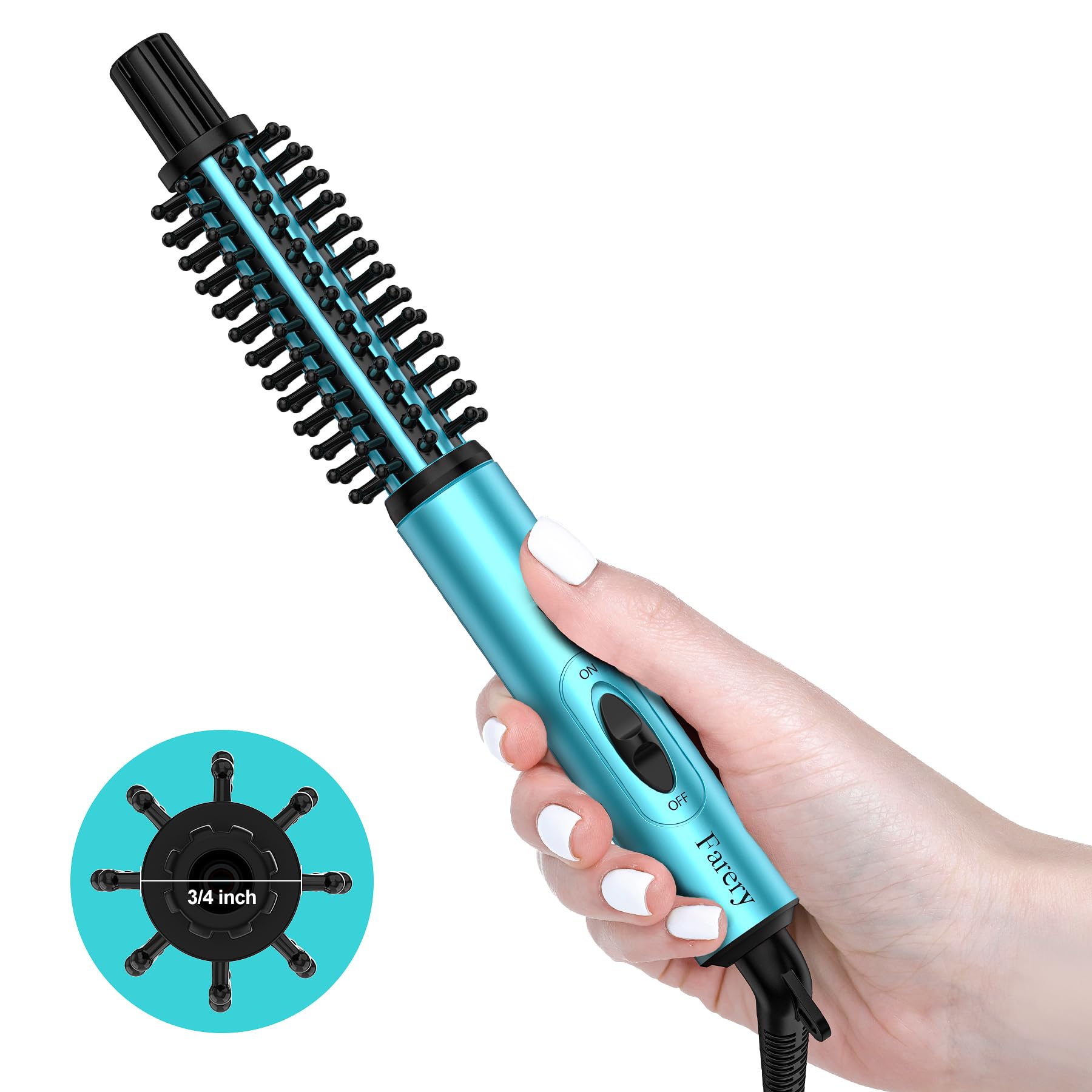 FARERY Mini Thermal Brush, Curling Iron Brush 3/4 Inch, Heated Round Brush for Volumizing and Small Curls, Travel Size Curling I