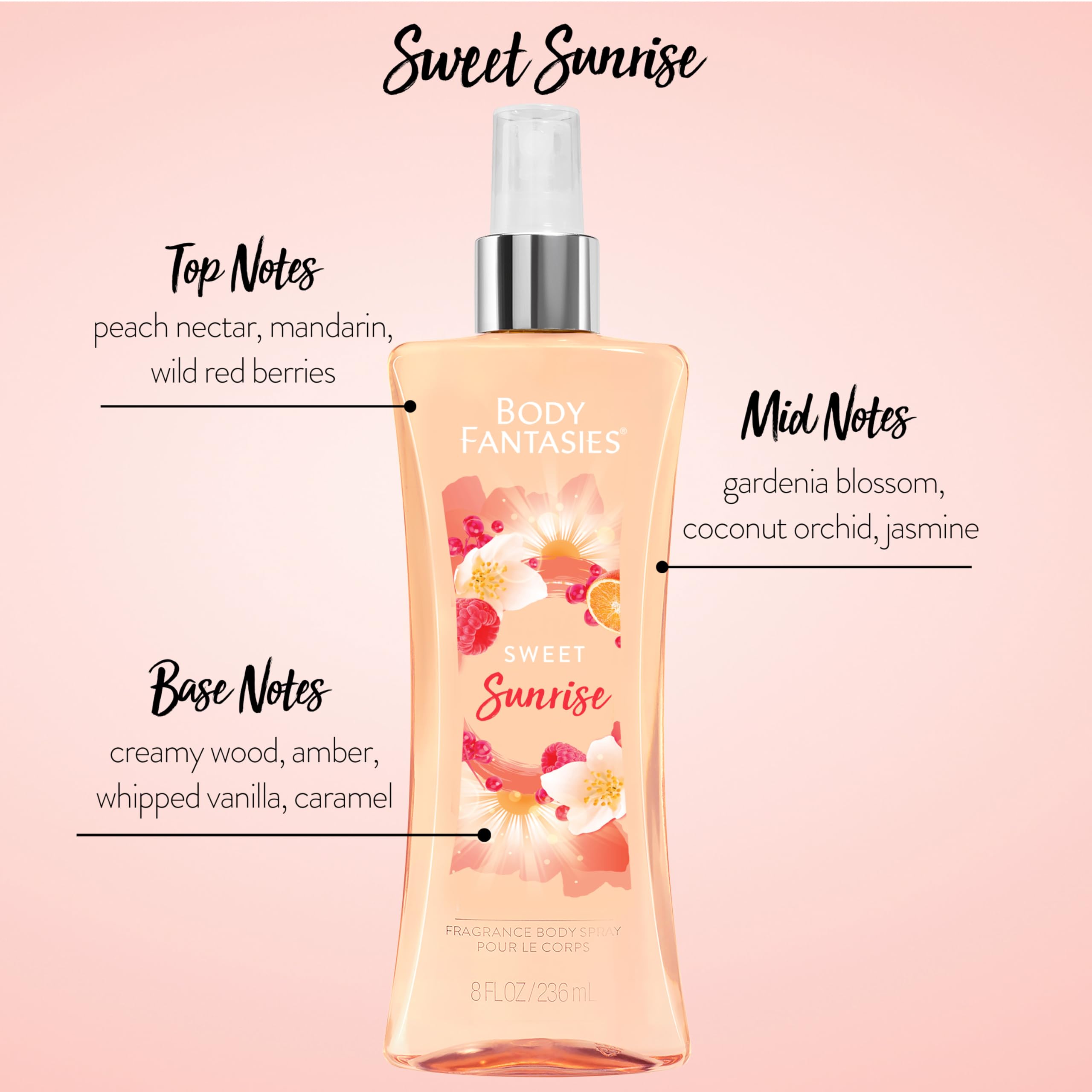 Body Fantasies Sweet Sunrise Fantasy Body Spray, 8 Fl Oz, Clear, Model 2724472599272