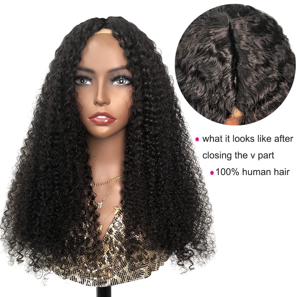 4Girl4Ever 30 Inch V Part Human Hair Wig For Black Women Upgrade U Part Wig Human Hair Kinky Curly Brazilian Virgin Hair Glueles