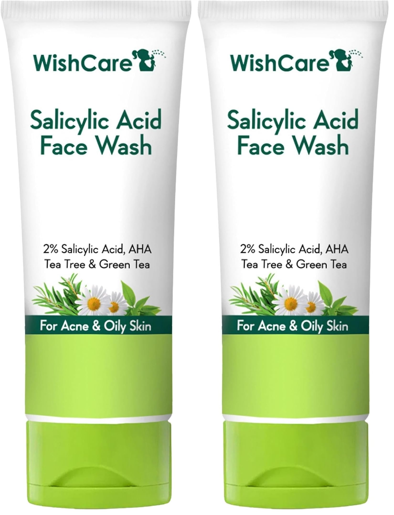 Wishcare 2% Salicylic Acid Face Wash For Women & Men With Aha, Greentea, Chamomile & Teatree - Face Wash For Oily Skin & Acne Pr