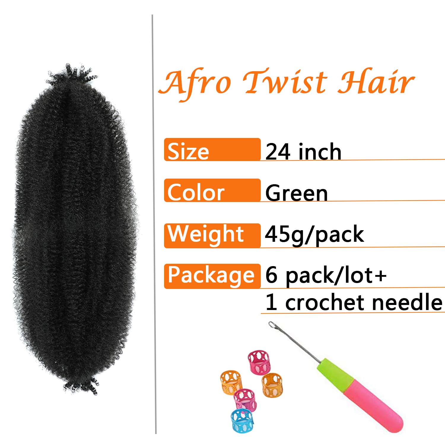 Springy Afro Twist Hair 24 Inch 6 Packs Black Color Pre Fluffed Marley Twist Braiding Hair For Black Women (24 Inch 6 Packs, 1B)