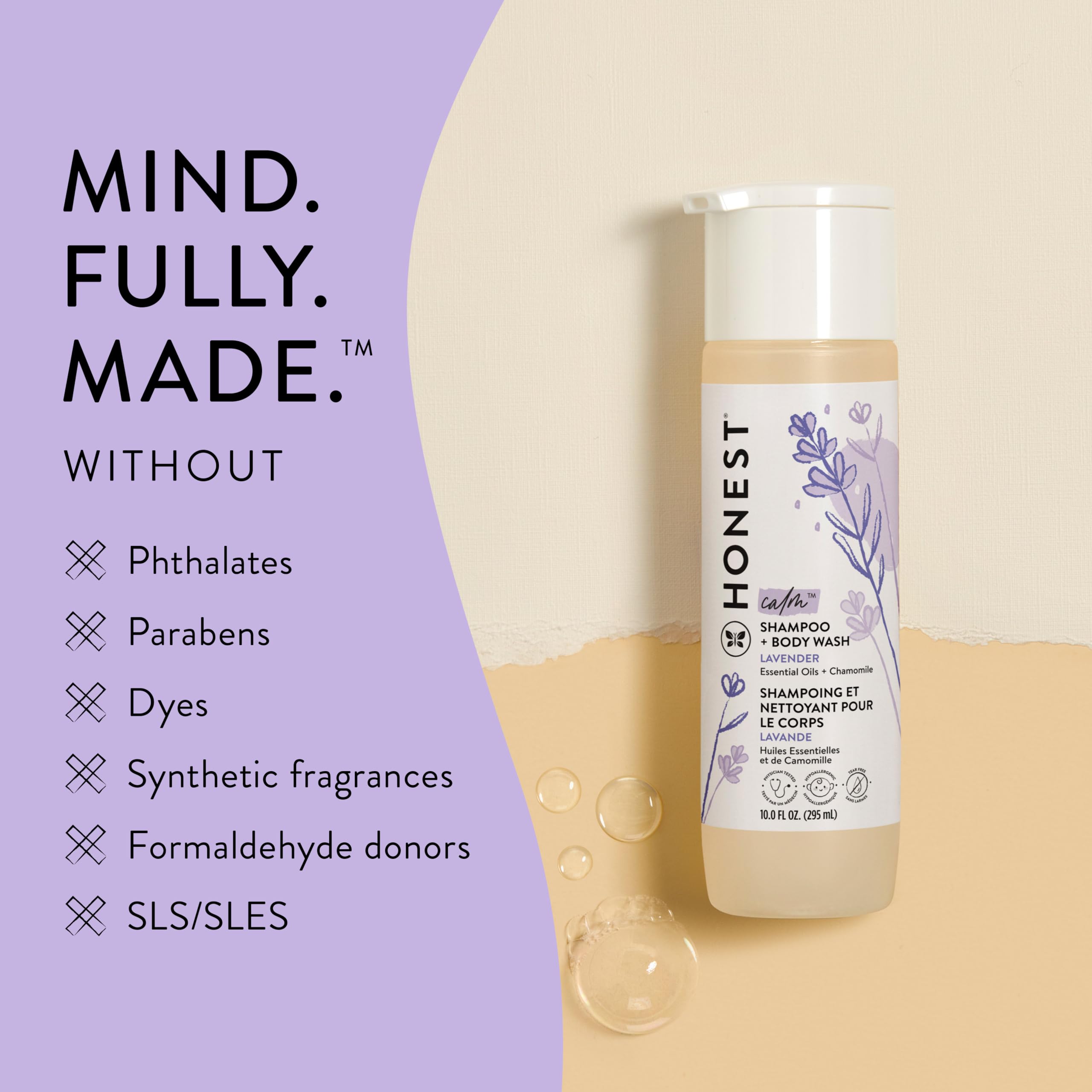 The Honest Company 2-In-1 Cleansing Shampoo + Body Wash  Gentle For Baby  Naturally Derived, Tear-Free, Hypoallergenic  Lavender