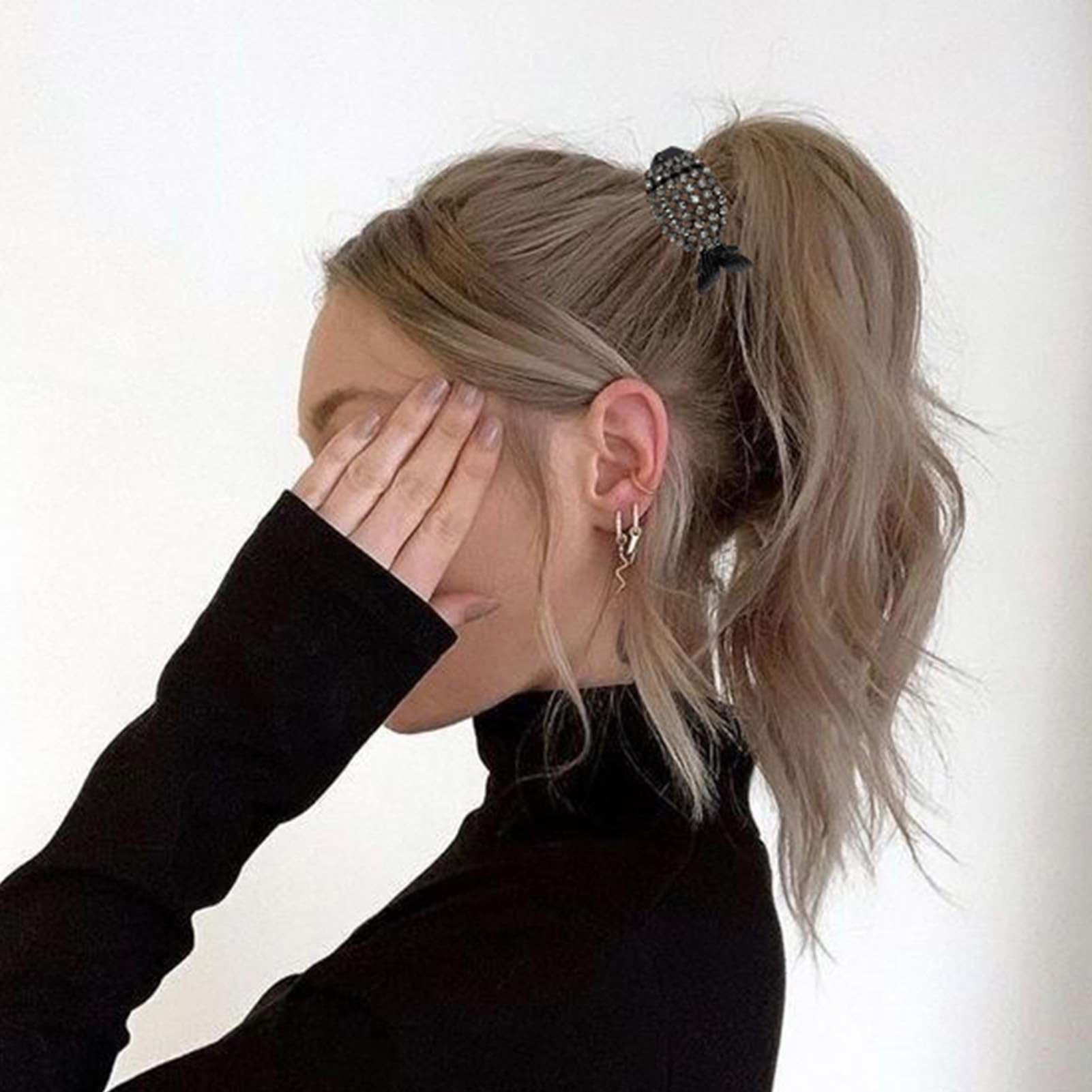 Frdtluthw 3Pcs Black Hair Claw Clips - 2 Inch Rhinestone-Embellished Small Metal Claws For Thick Long Hair, Ideal For High Ponyt