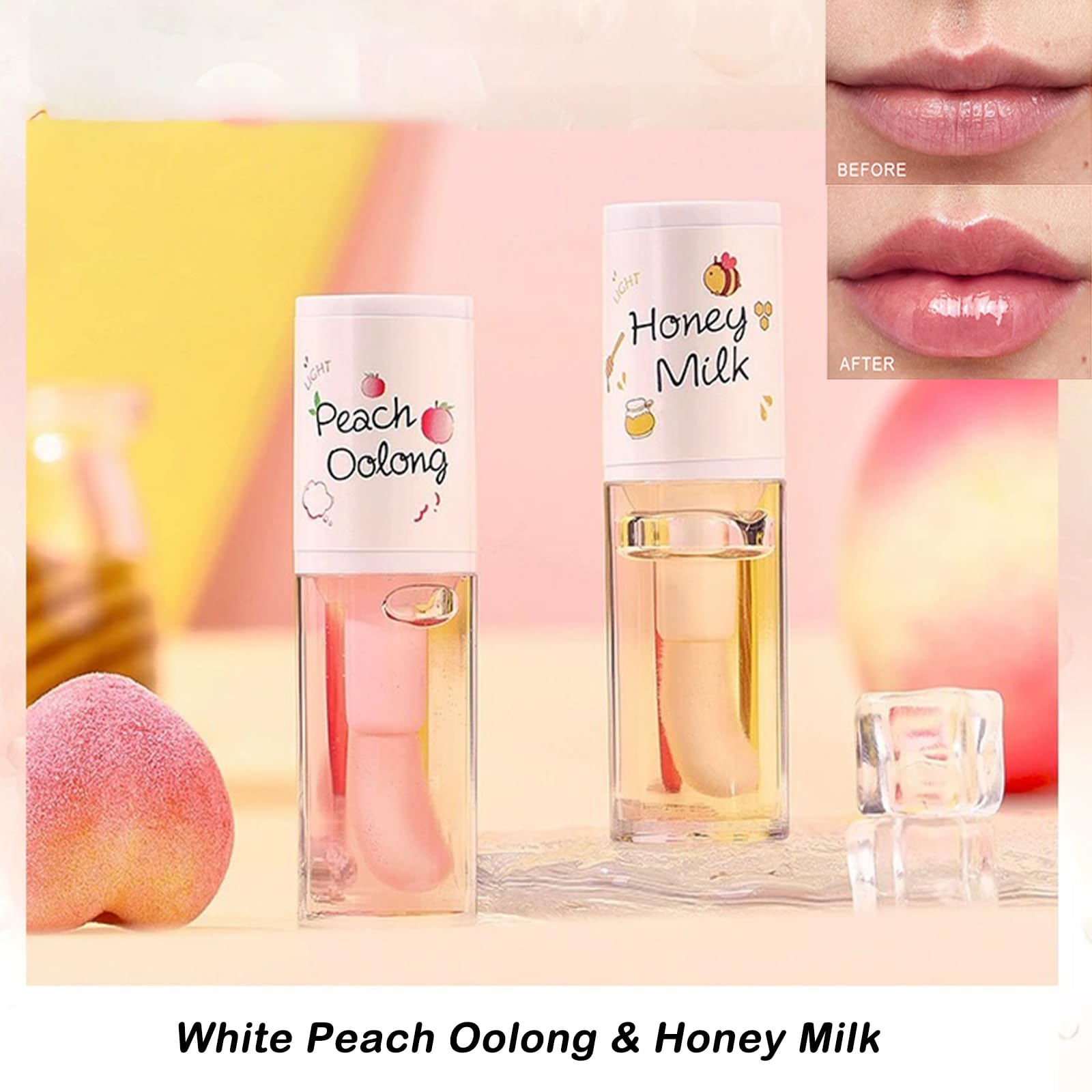 KTouler 4PCS Tinted Hydrating Lip Oil Set,Clear Lip Gloss,Honey Lip Oil,Lip Gloss Flavoring Oil Long Lasting Nourishing for Wome
