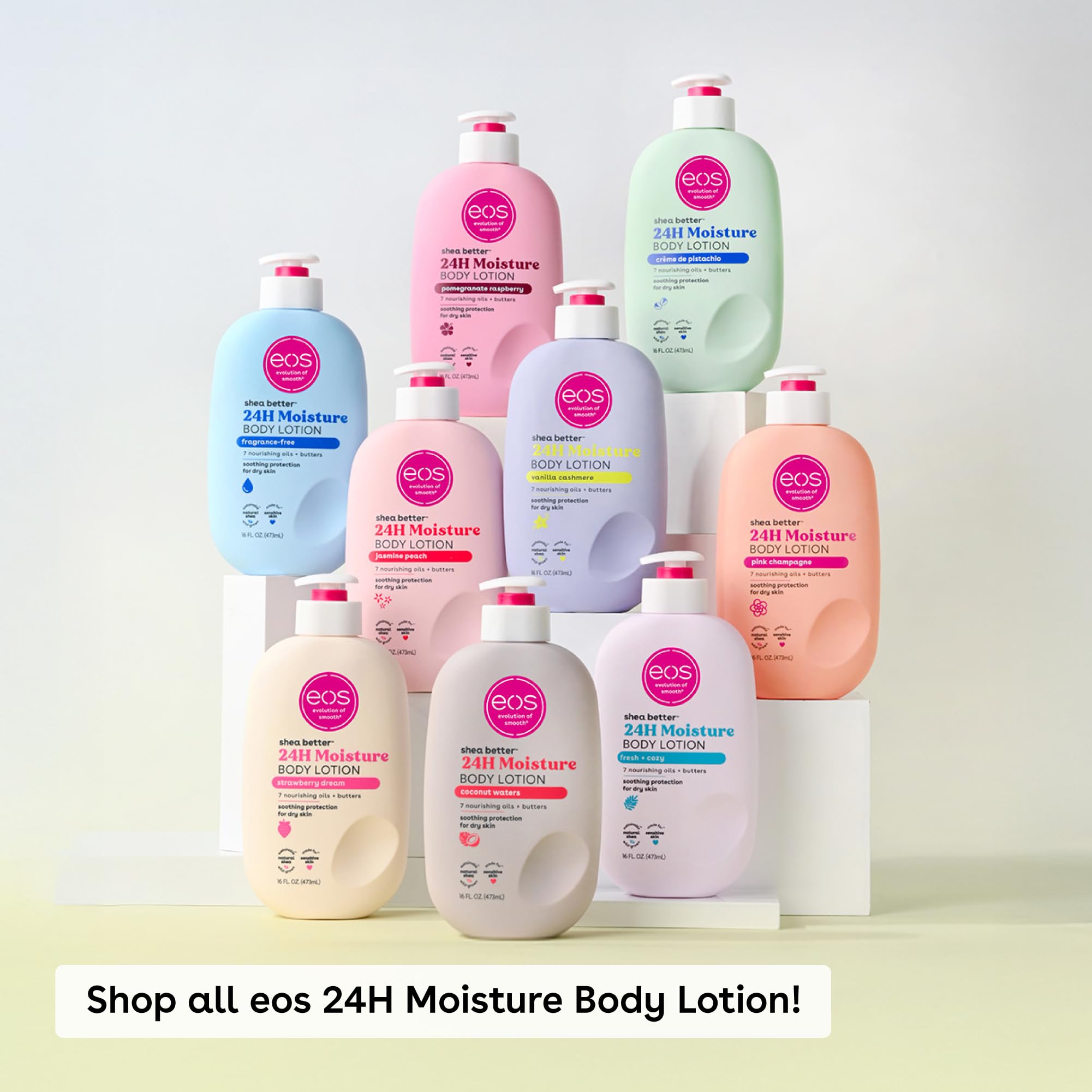 eos Shea Better Body Lotion- Crme de Pistachio, 24-Hour Moisture Skin Care, Lightweight & Non-Greasy, Made with Natural Shea, Ve