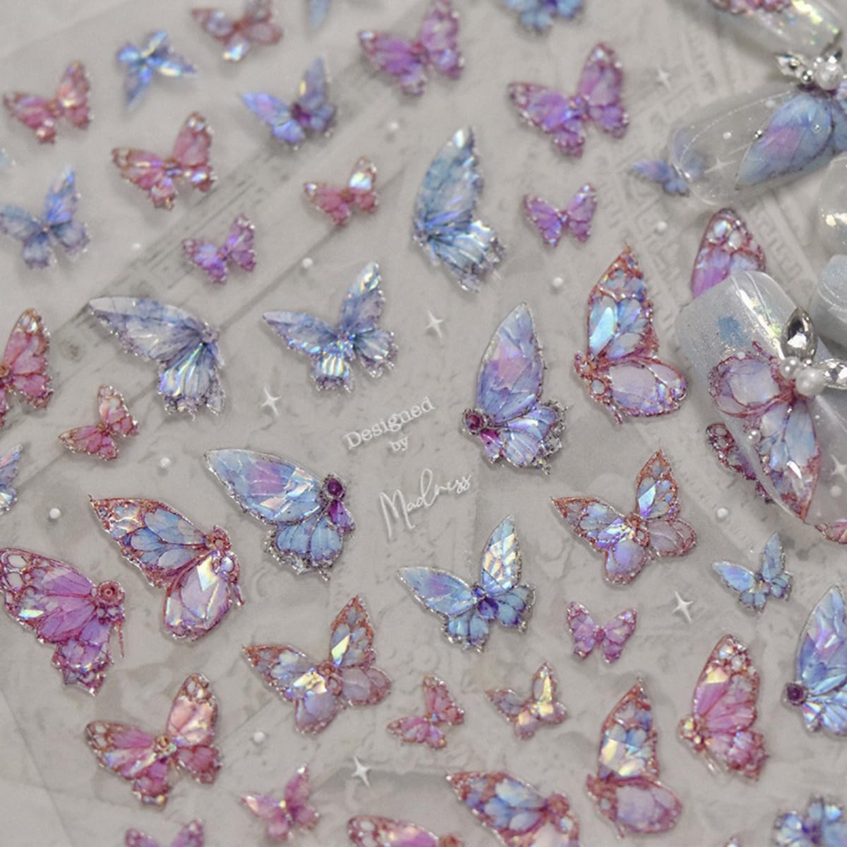 Butterfly Nail Art Stickers Decals Purple Pink Butterfly 5D Embossed Nail Decals Shell Light Butterfly Nail Designs Adhesive Sti