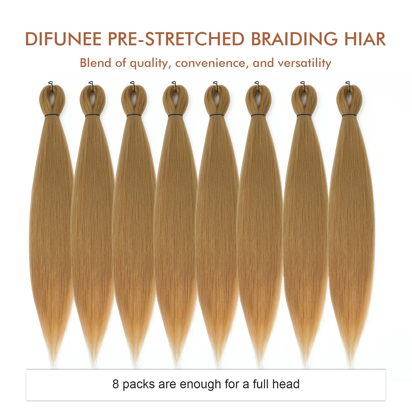 Difunee Pre-Stretched Braiding Hair - 22 Inch 8 Packs Blonde Long Braiding Hair For Twist Or Box Braids, Yaki Texture Hot Water
