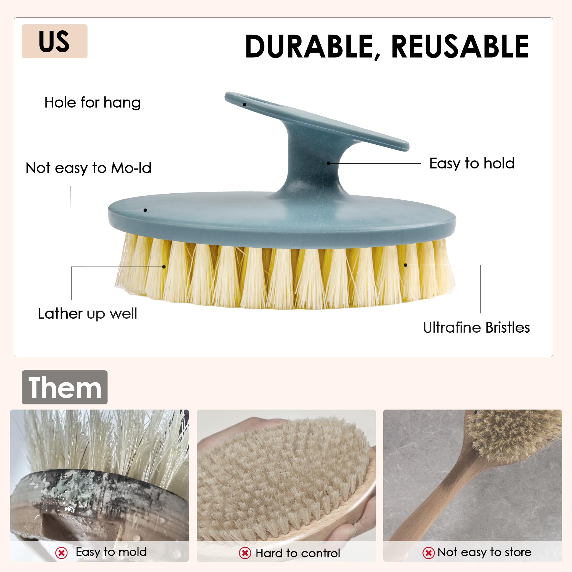 Innerneed Food-Grade Soft Silicone Body Scrubber Shower Brush Handheld Cleansing Skin Brush, With Pp Shower Brush For Exfoliatin