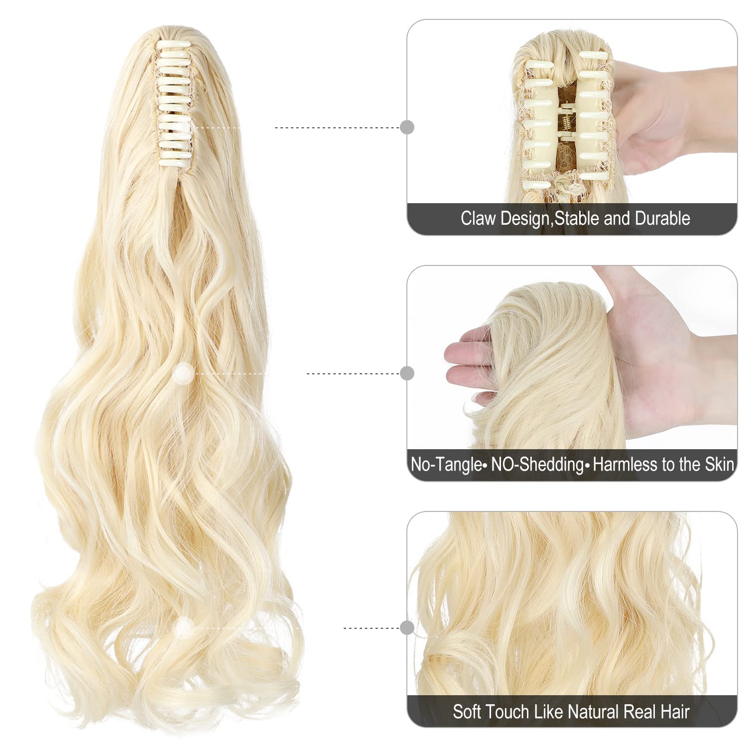 Mitrygreen Claw Clip Ponytail Extension 18'' Clip In Wavy Ponytail Hair Extensions Long Pony Tails For Women Extensions Bleach B