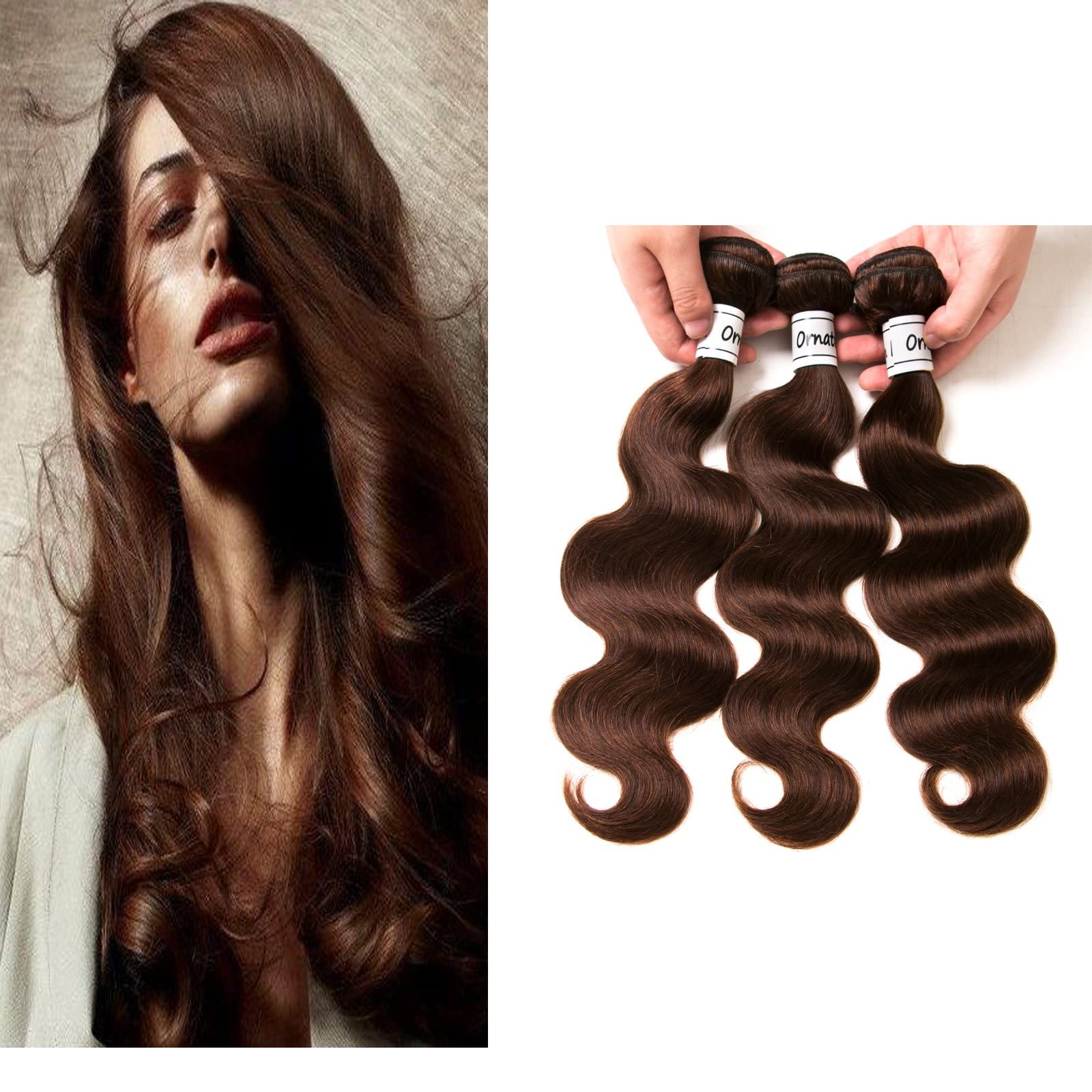 Ornate Hair Light Brown Bundles Human Hair 3 Bundles Brazilian Body Wave Hair Extensions 9A Grade Unprocessed Virgin Hair Light