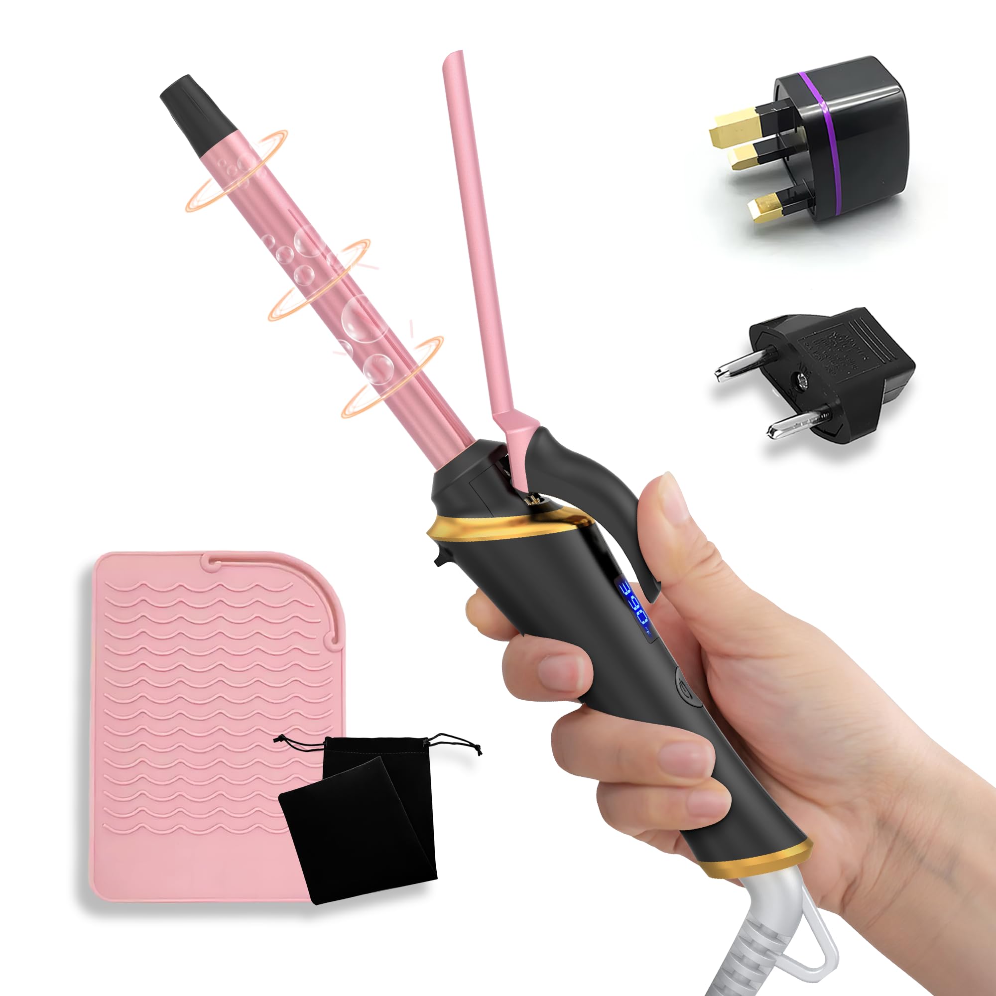 UKLISS Mini 0.5 Inch Curling Iron for Short Hair Dual Voltage with European UK Plug Adapter & Heat Mat White Travel Size Small B
