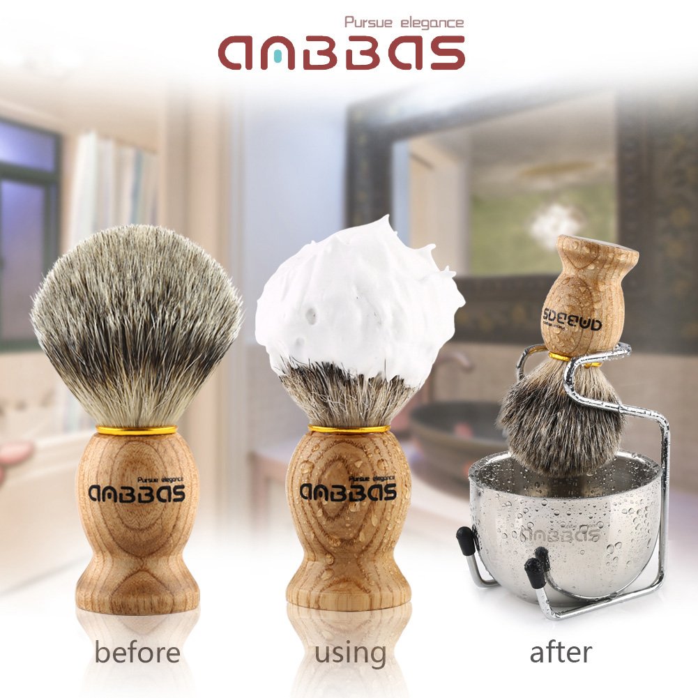 Shaving Set, 3In1 Pure Badger Hair Shaving Brush Natural Solid Wood Handle And Stainless Steel Shaving Stand With Shaving Bowl D