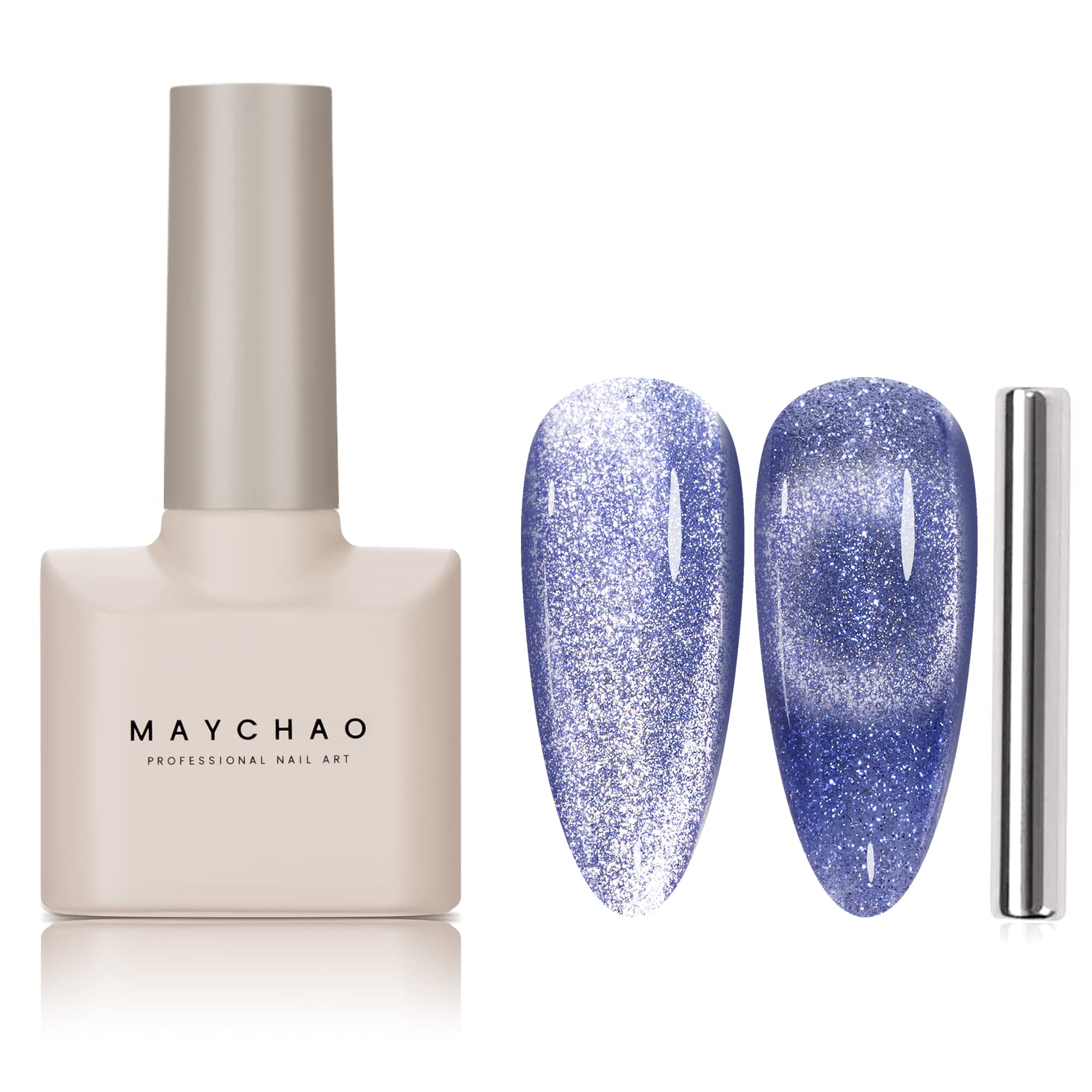 Maychao 15Ml Cat Eye Gel Nail Polish 1Pc Blue Shimmer Nail Polish With Magnet Soak Off Holographic Magnetic Gel Polish For Nail