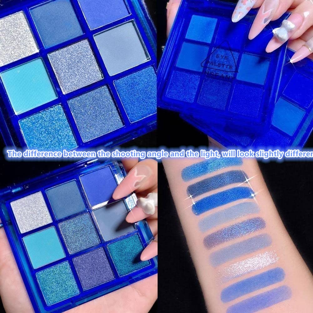 Go Ho 9 Style Blue Grey White Powder Makeup Eyeshadow Palette,Matte & Pearl Shimmer Design Waterproof Cool Blue Eye Eyeshadow Pa