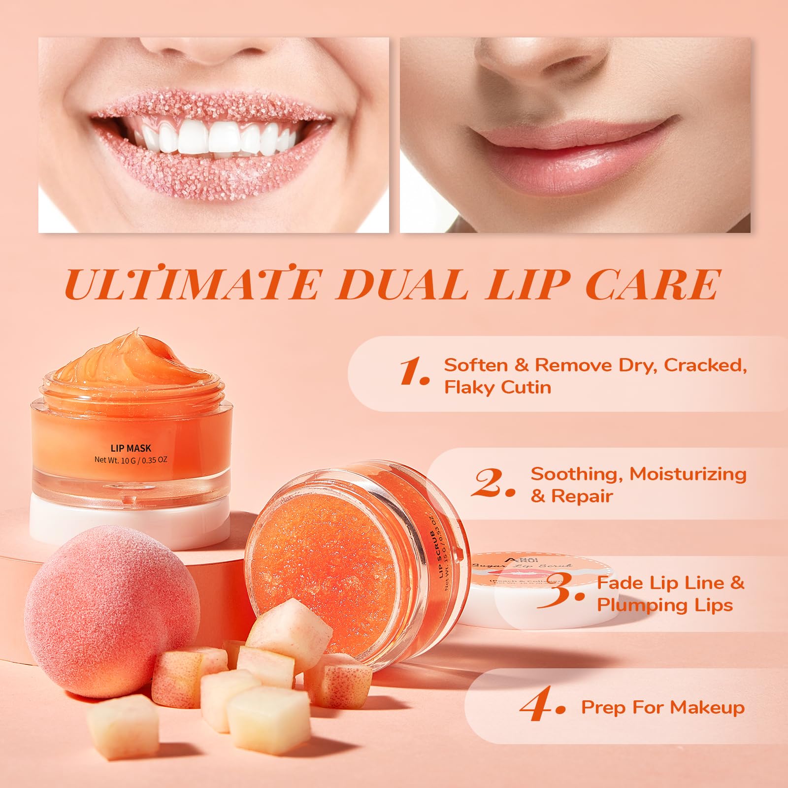 ANAI RUI Lip Balm Mask & Lip Scrub Set, Lip Care Kit, Overnight Lip Treatment with Lip Sleeping Mask & Sugar Lip Exfoliator Scru