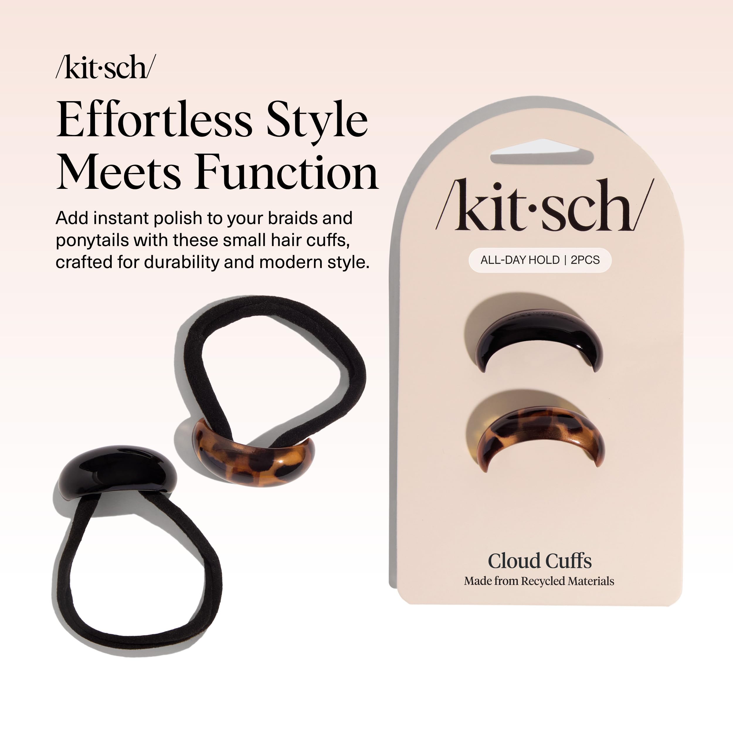 Kitsch Small Hair Cuffs for Braids & Ponytails - Sleek Hair Ties No Damage for Women | Recycled Plastic & Nylon Elastics | Styli