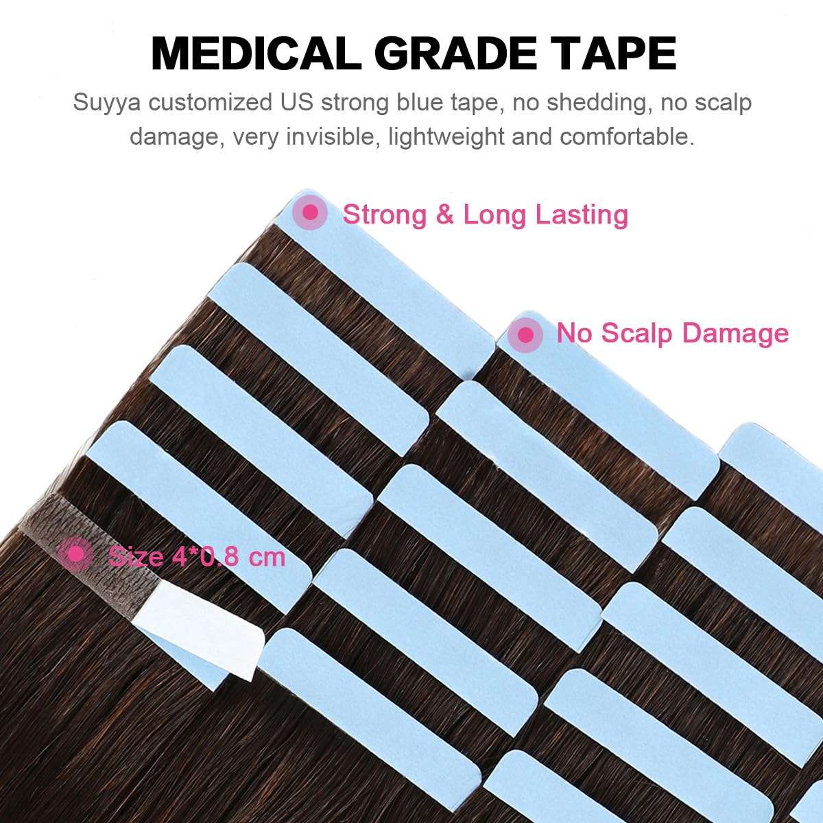 Suyya Tape In Hair Extensions Human Hair 100% Real Human Hair 16 Inches 20Pcs 40G/Pack Straight Seamless Skin Weft Tape In Human