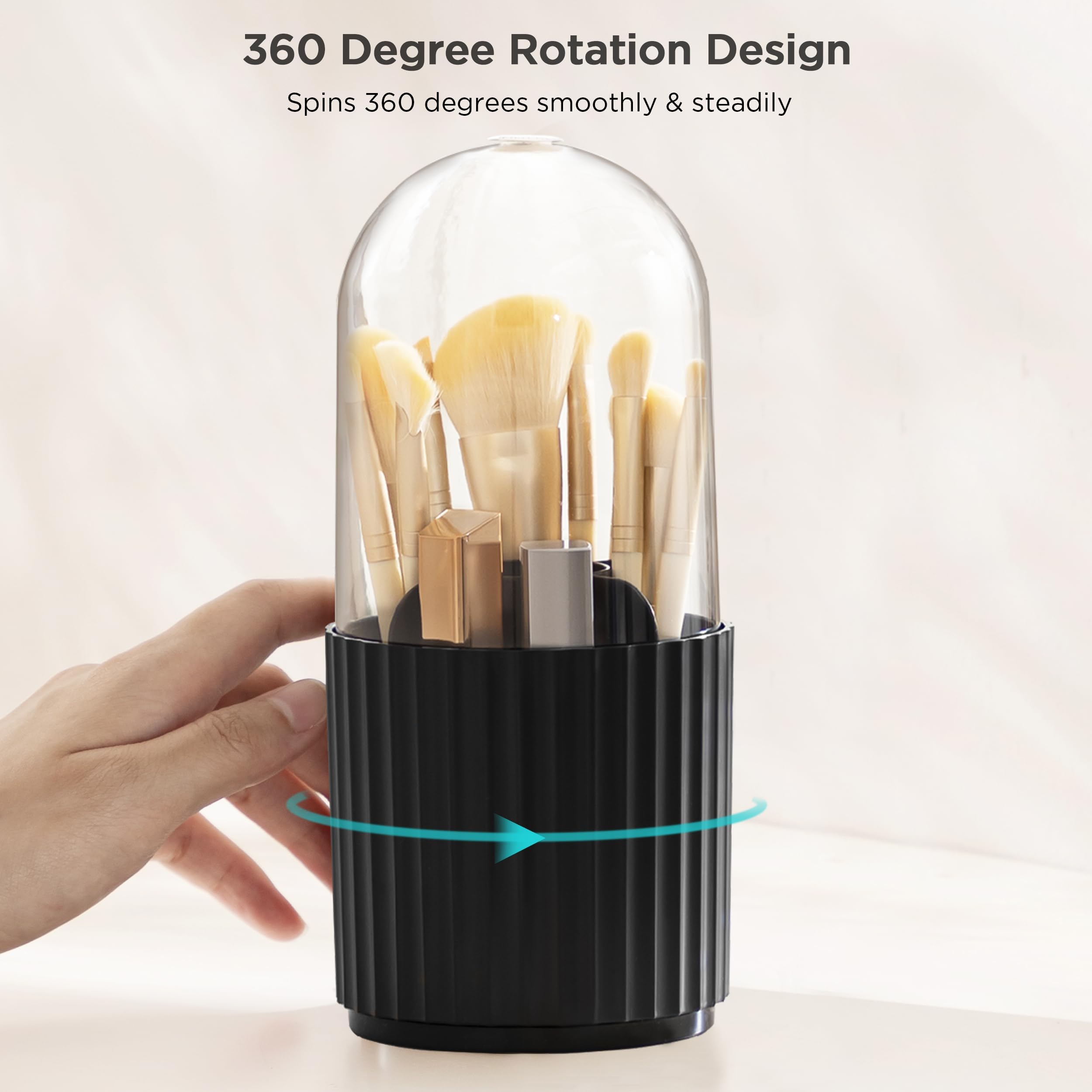Hblife Makeup Brush Holder With Lid 360 Rotating Brush Organizer With Cover Cosmetic Organizer Dustproof Makeup Brushes Containe