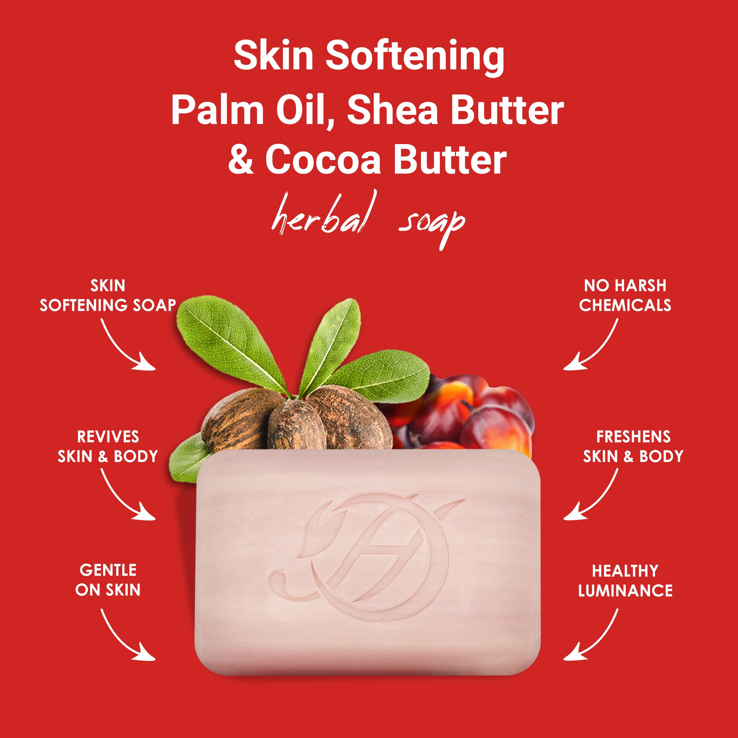 HERBOGANIC Palm oil, Shea Butter and Cocoa Butter Herbal Soap | Pack of 3 of 5oz soap Bar | Natural Bar Soap for Face and Body |