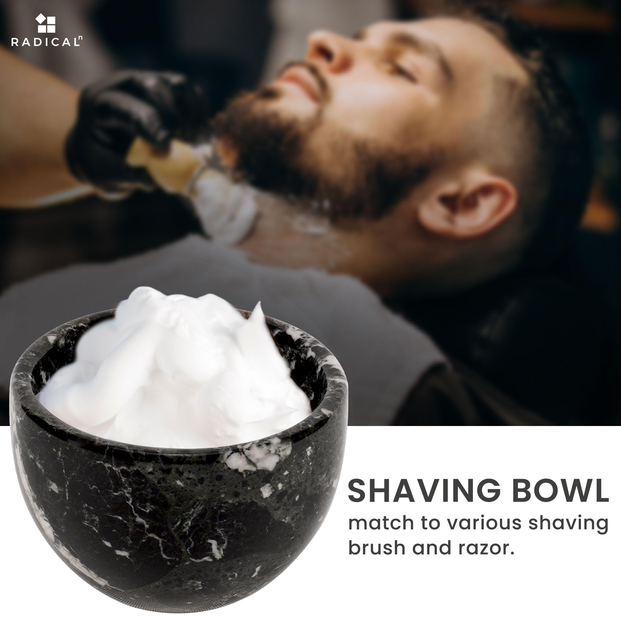 Radicaln Marble Shaving Cream Bowl Black 4' X 3' Inches Handmade Shaving Bowl Mens Barber Supplies - Bowl For Esthetician Suppli