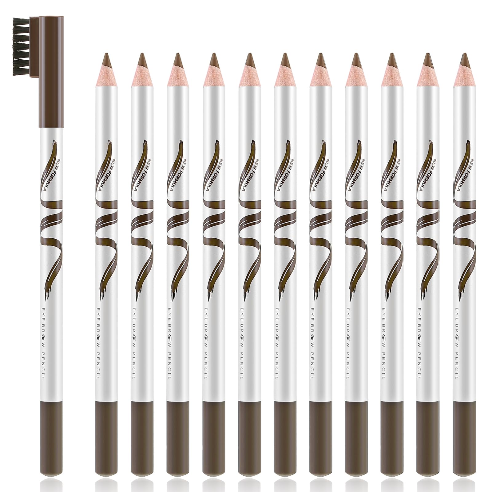 Boobeen 12 Packs Eyebrow Pencils With Soft Brush 2-In-1 Natural Waterproof Eyebrow Pen Long-Lasting Brows Makeup, Medium Brown E