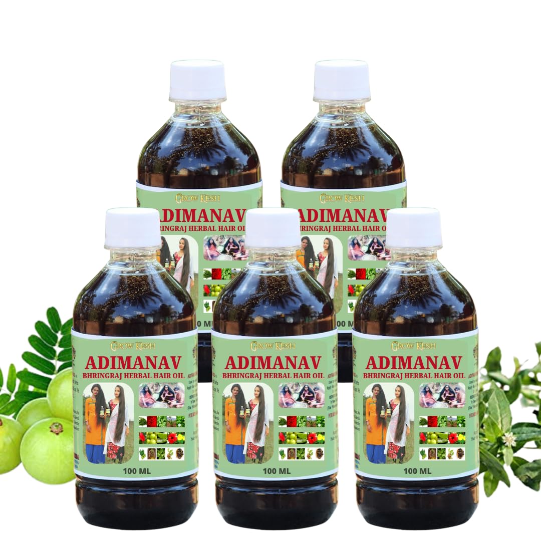 Growkesh Adivasi Bhringraj Herbal Hair Oil  For Stronger, Longer And Thicker Hair Hair Oil (100ml) Pack 5