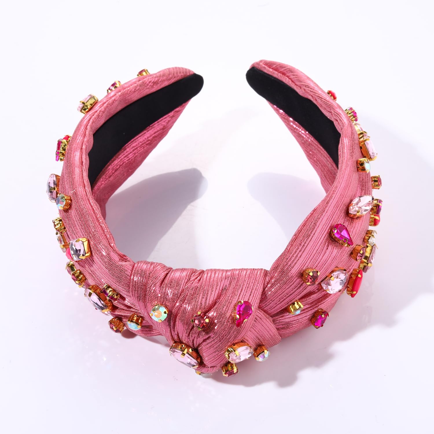 HEIDKRUEGER Crystal Knotted Headband Rose Red Beads Embellished Headband for Women Girls Sweet Fashion Hair Hoop Accessories (Pi