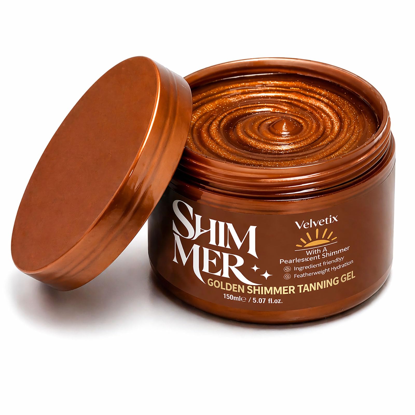 Gold Shimmer Tanning Gel | Browning Tan Accelerator | Carrot Oil, Coconut Oil, Vitamin C & Aloe Vera | NonGreasy, WaterResista