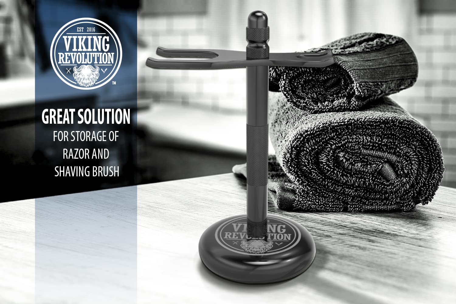Viking Revolution Black Safety Razor Stand - Razor Holder And Shaving Brush Stand To Prolong The Life Of Your Razor - Weighted B