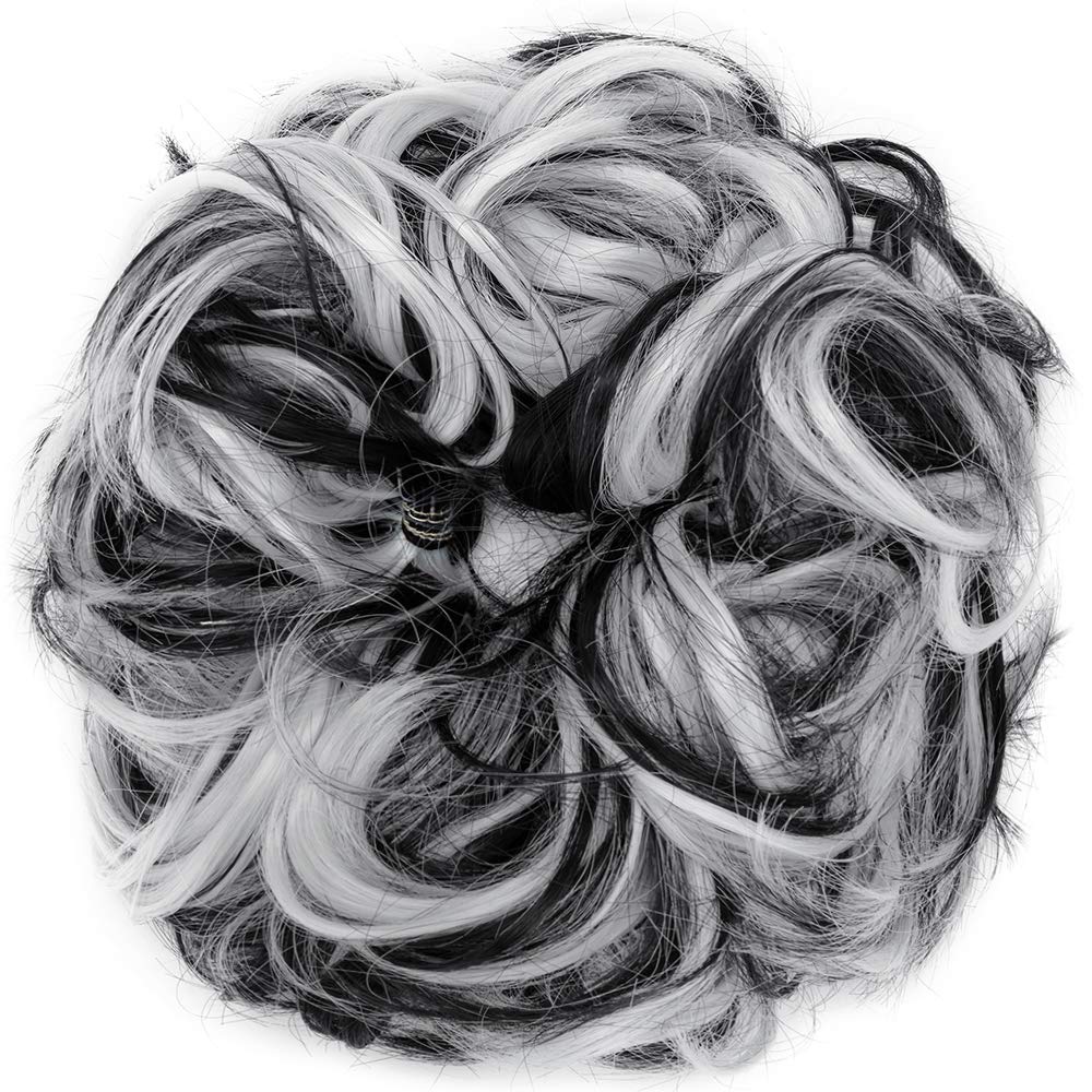 Lelinta Hair Bun Extensions Wavy Curly Messy Donut Chignons Hair Piece Wig Hairpiece Natural Black Mix Silver Grey