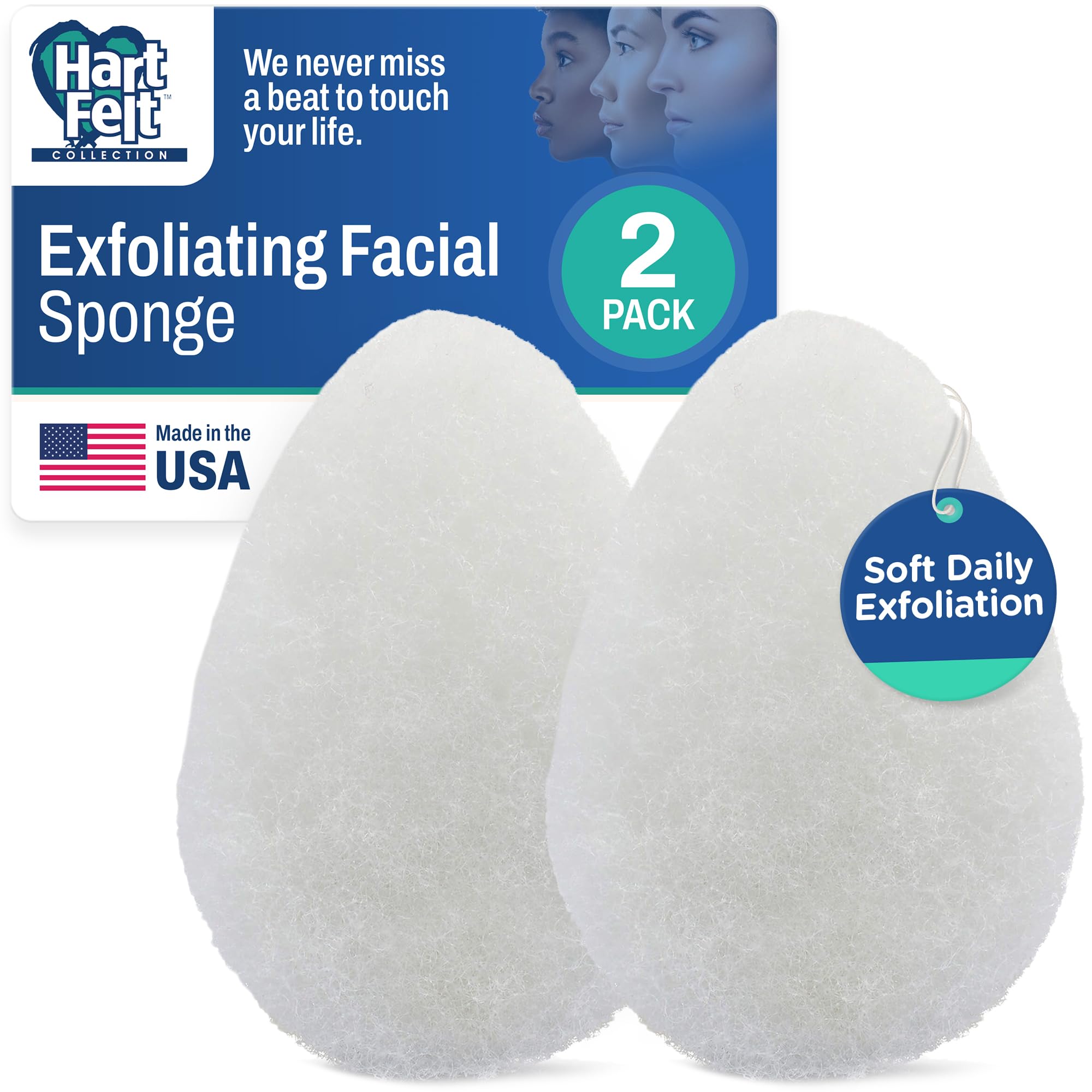 HartFelt 2ct Tear Drop Face Scrubber for Women | Reusable Facial Sponges for Daily Cleansing | Facial Exfoliating Pads for Remov
