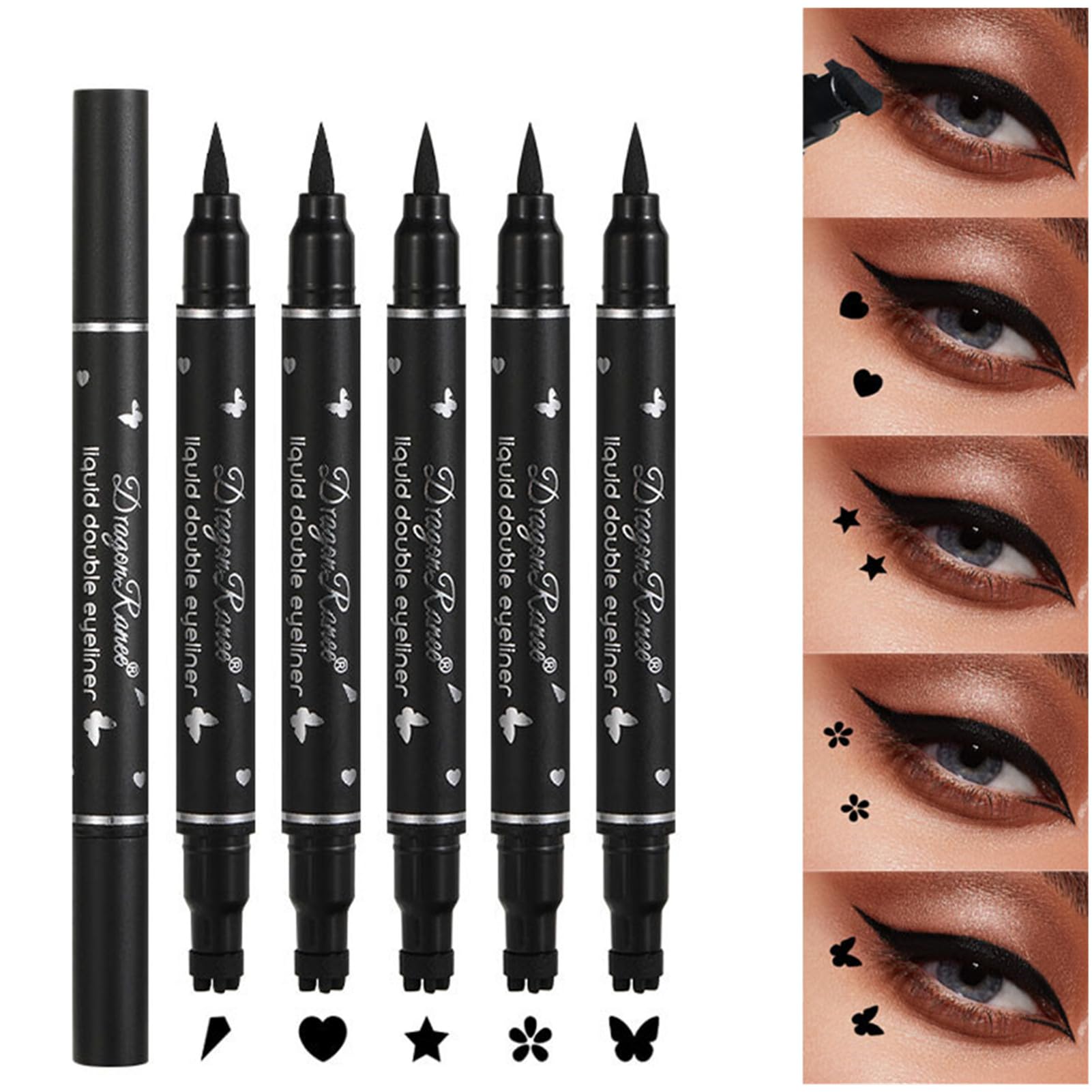 5Pcs Double-headed Liquid Eyeliner Stamp Pencil Set, Winged Eye-liner Pen, Long-lasting Black Tattoo Eye-liner delineador de ojo