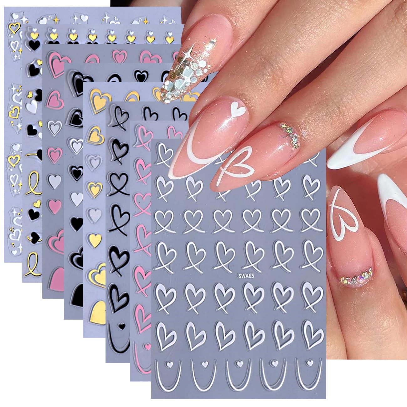 8Pcs Valentine's Day Nail Art Stickers ins Love Hollow Peach Heart-Shaped Adhesive Nail Stickers-Valentine's Nail Supplies Frenc