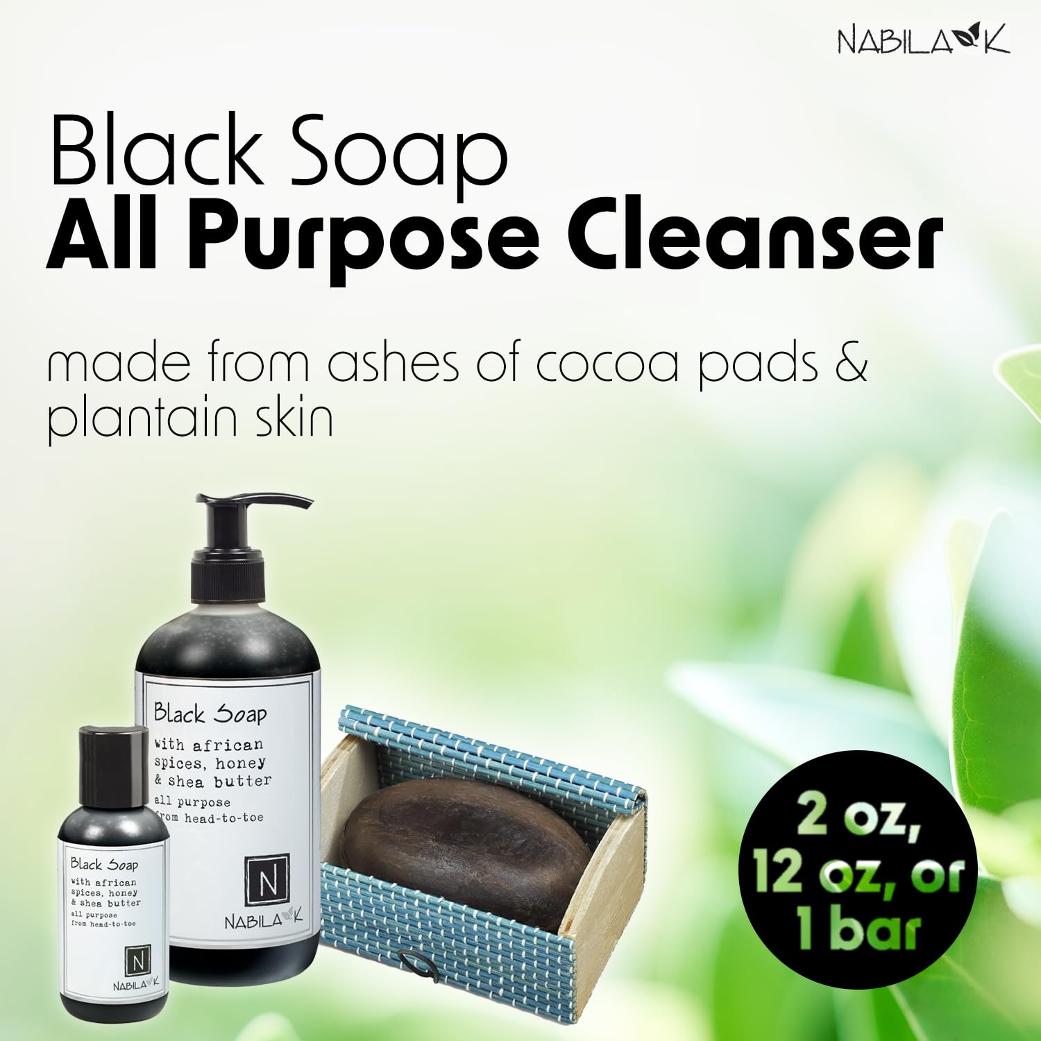 Nabila K - Black Soap Bar - African Spices, Honey & Shea Butter - Oily & Acne Prone Skin - All Purpose Face & Body Wash - Hand S