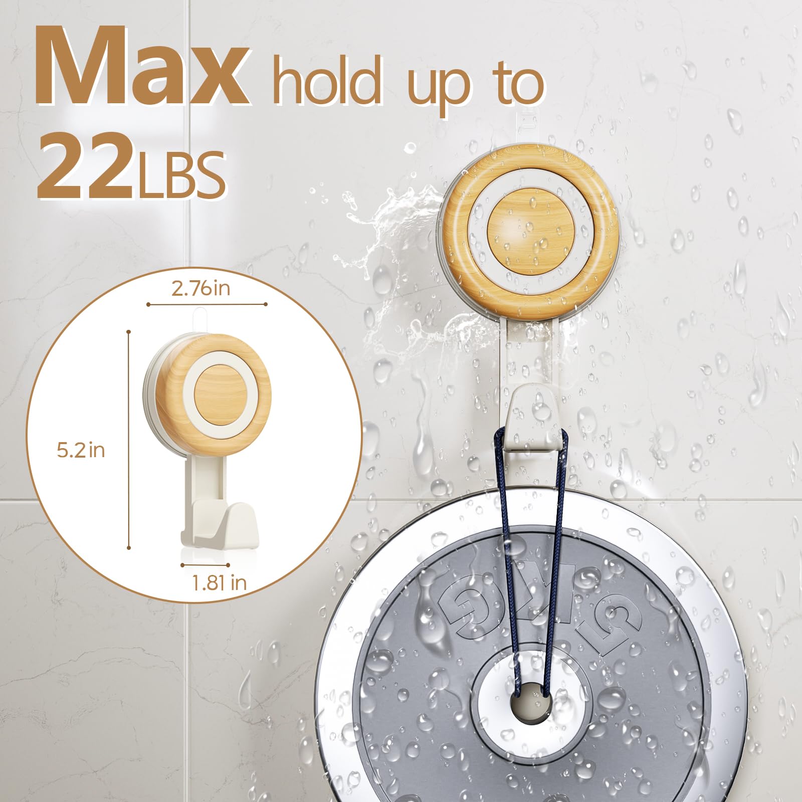 Cinola Suction Cup Hooks 4 Packs, Suction Shower Hooks Wall Waterproof, No Drill Towel Hooks for Bathrooms, Kitchen, Glass, Door
