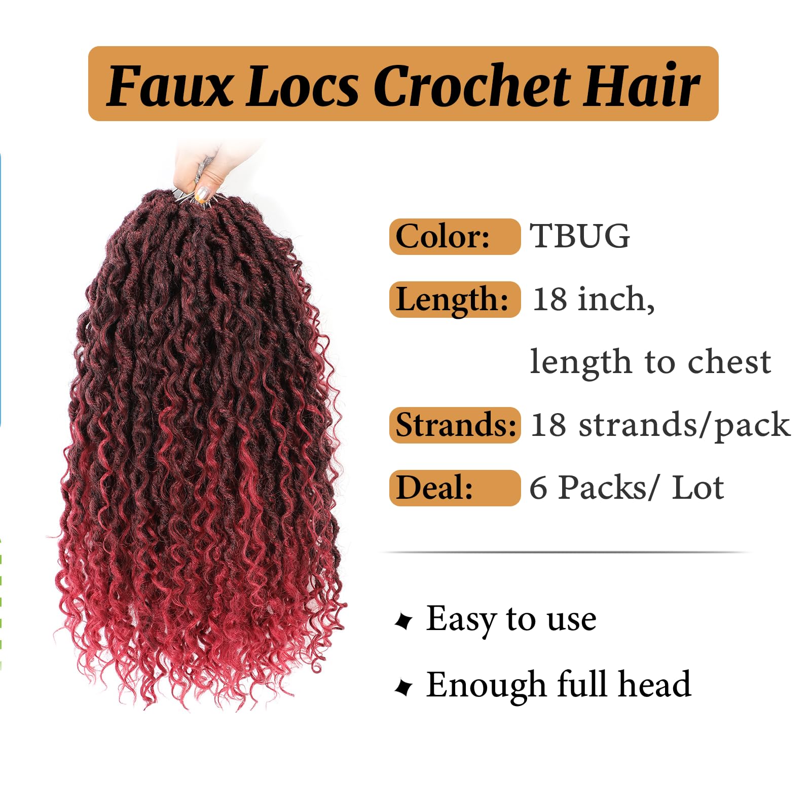 Forevery Faux Locs Crochet Hair 18 Inch Goddess Locs Crochet Hair 6Packs Prelooped Crochet Hair For Black Women,Burgundy Crochet
