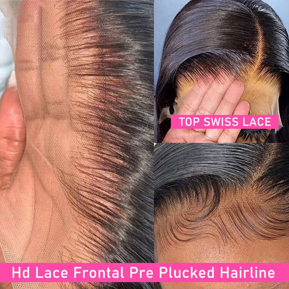 Metamuclia Hair 32 Inch Long Straight Lace Front Wigs Human Hair Pre-Plucked 180% Density 13X4 Hd Lace Frontal Human Hair Wigs F