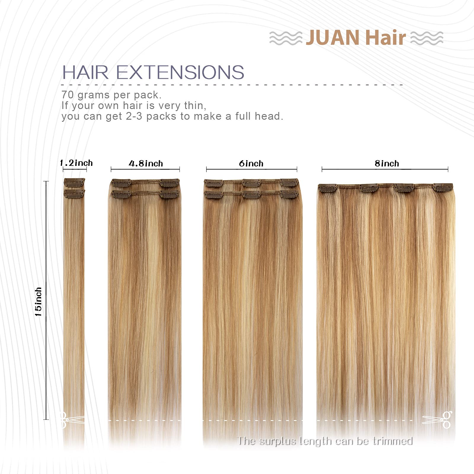 Aison Clip in Hair Extensions Real Human Hair Strawberry Blonde to Bleach Blonde Human Hair Extensions 18 Inch Straight Double W