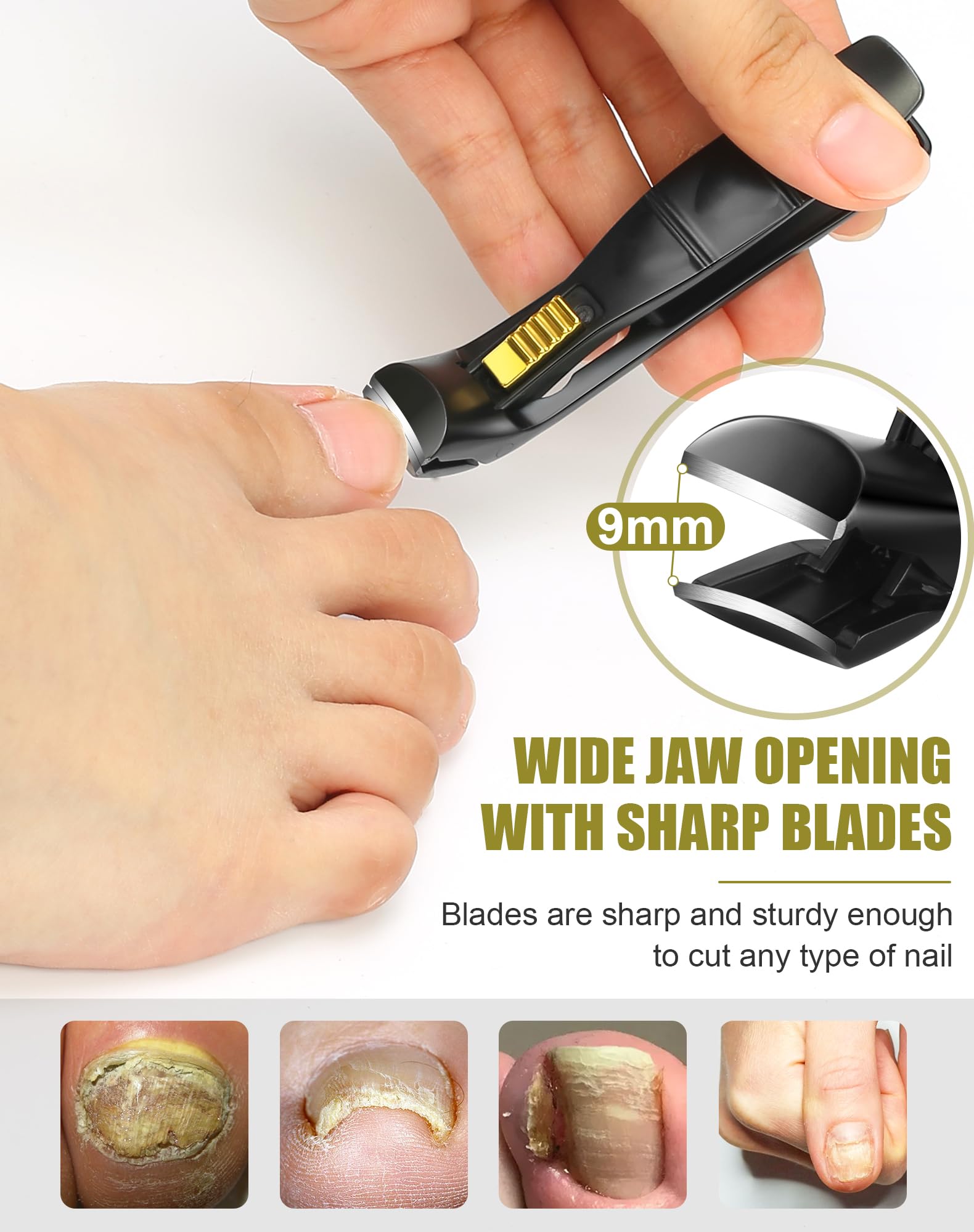 Leyoufu Angled Head Toenail Clippers For Thick Nails For Seniors, Wide Jaw Opening Nail Clippers With Safety Lock Ergonomic Fing