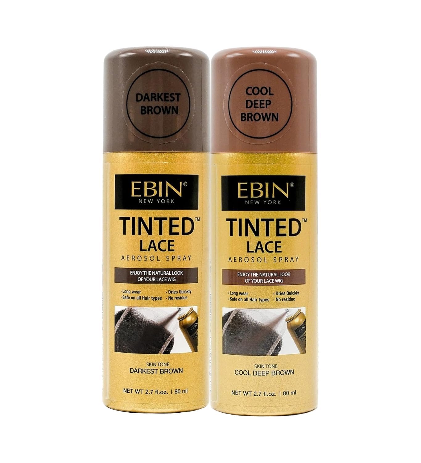 EBIN NEW YORK Ebin Lace Melting Spray  Tinted Lace Aerosol 2.7oz Darkest Brown Bundle With 5.07oz Medium Brown Buildable Covera