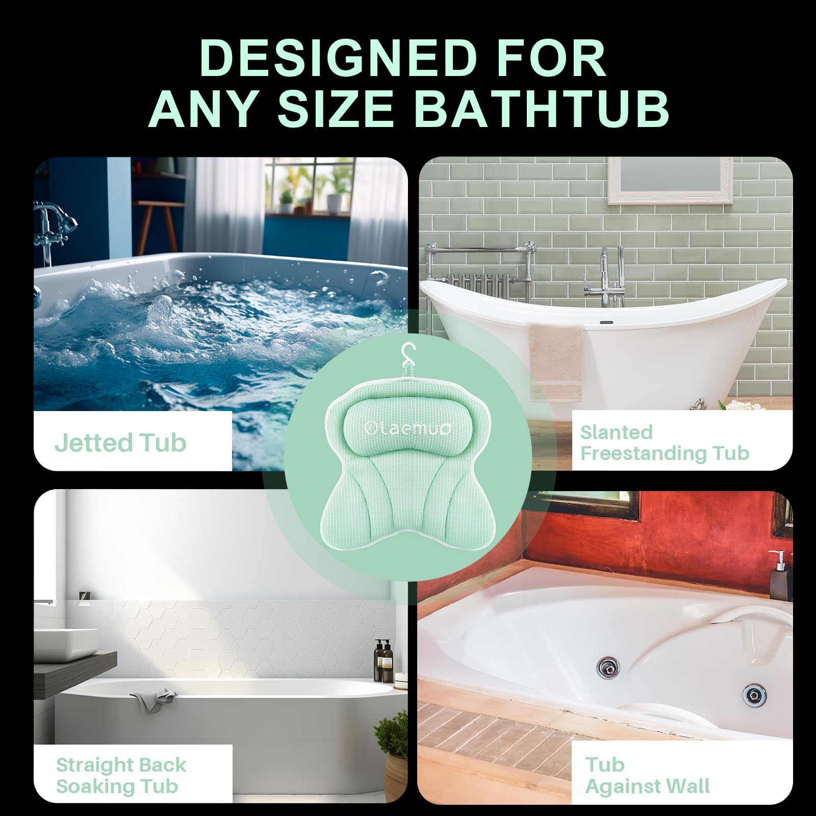 Olaemuo Bath Pillows For Tub, Bath Pillow Luxury Bathtub Pillow, Soft Bath Tub Pillow For Bathtub For Head And Neck,Bathtub Neck