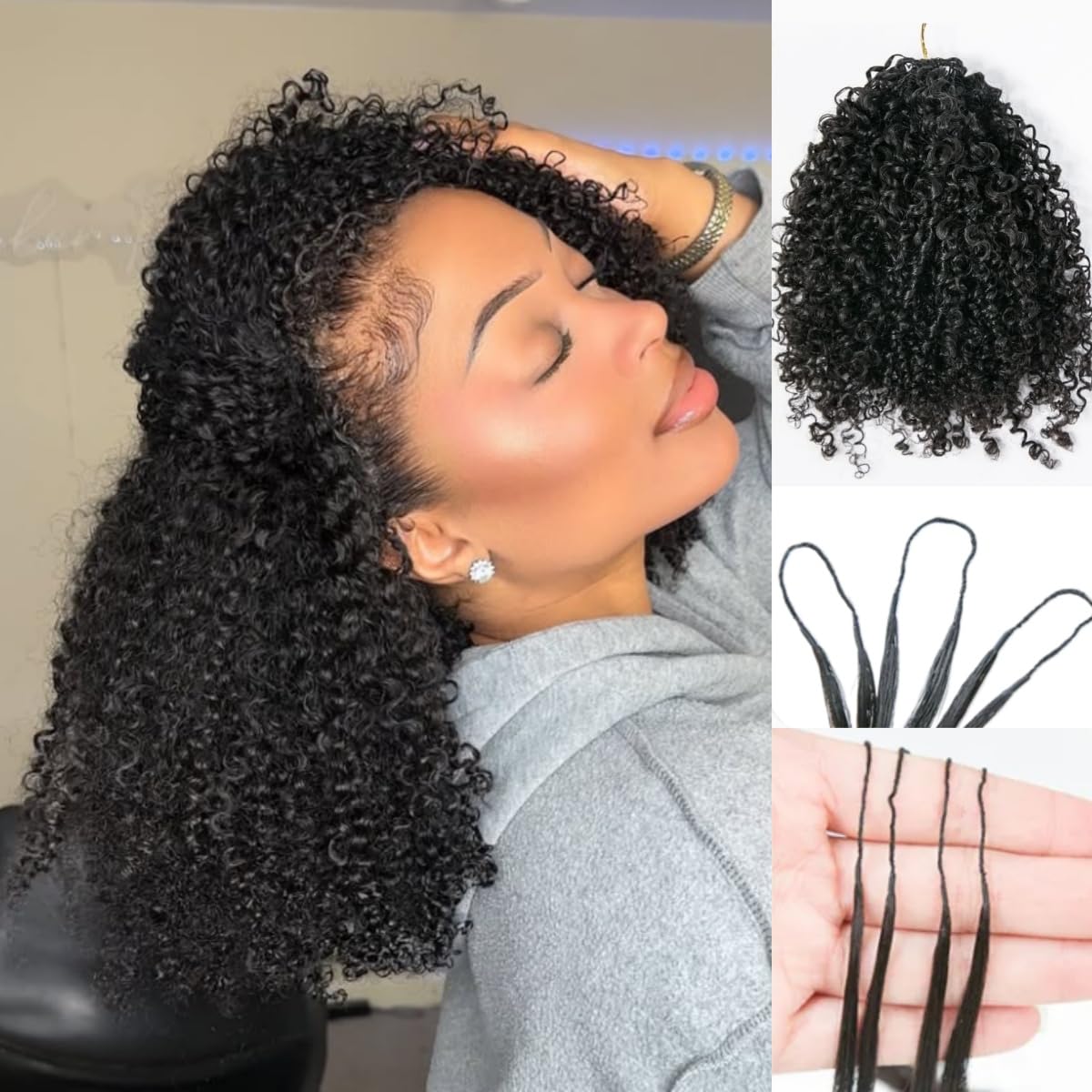 Feather Crochet Hair Extensions Afro Kinky Curly Pre Looped Crochet Human Hair Curly For Black Women Pre Separated Knotless Croc