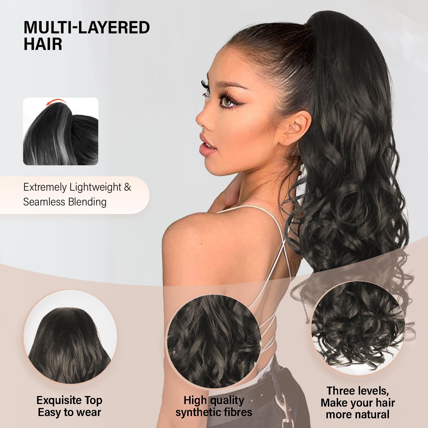 Zqian Beauty Dark Brown Ponytail Extension, 24 Inch Layered Ponytail Extensions For Women, Soft Curly Clip On Ponytails For Wome