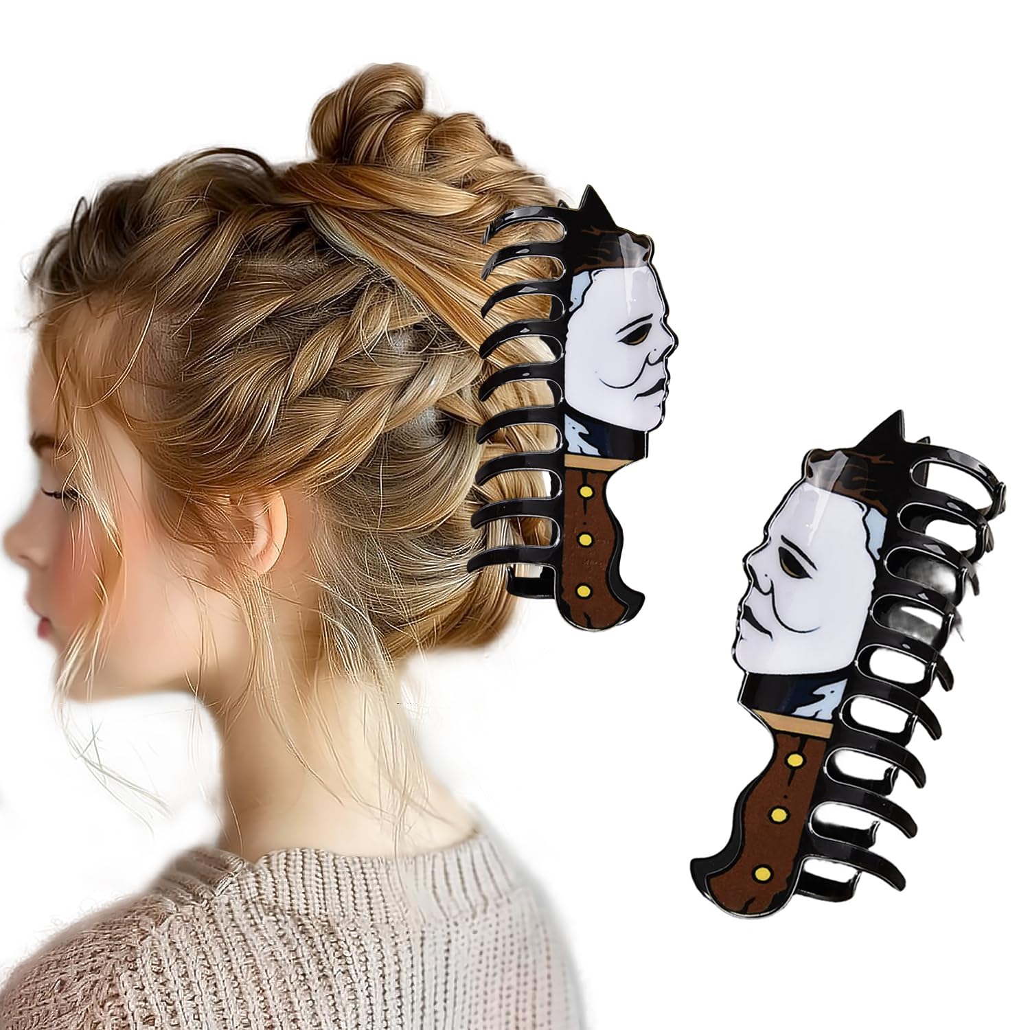 1 Pcs Halloween Hair Clips Exquisite Acrylic Gothic Black White Design Claw Clips Cartoon Horror Hair Accessories Claw Clips Cos