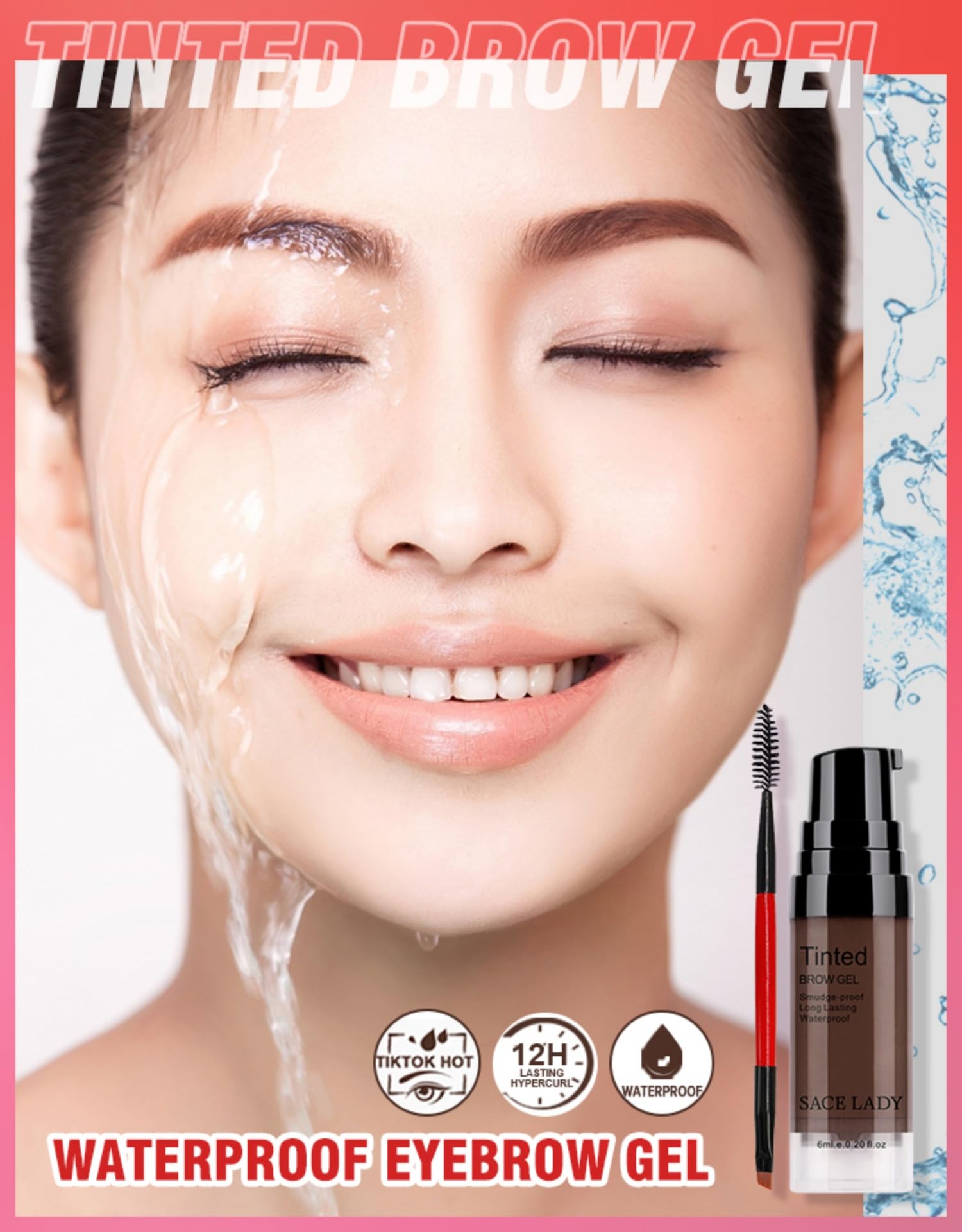 SACE LADY 3D Eyebrow Gel Long Lasting 24 Hours Waterproof Smudge-proof Brow Cream Makeup Kit (02 DARK BROWN, 0.2Fl Oz)