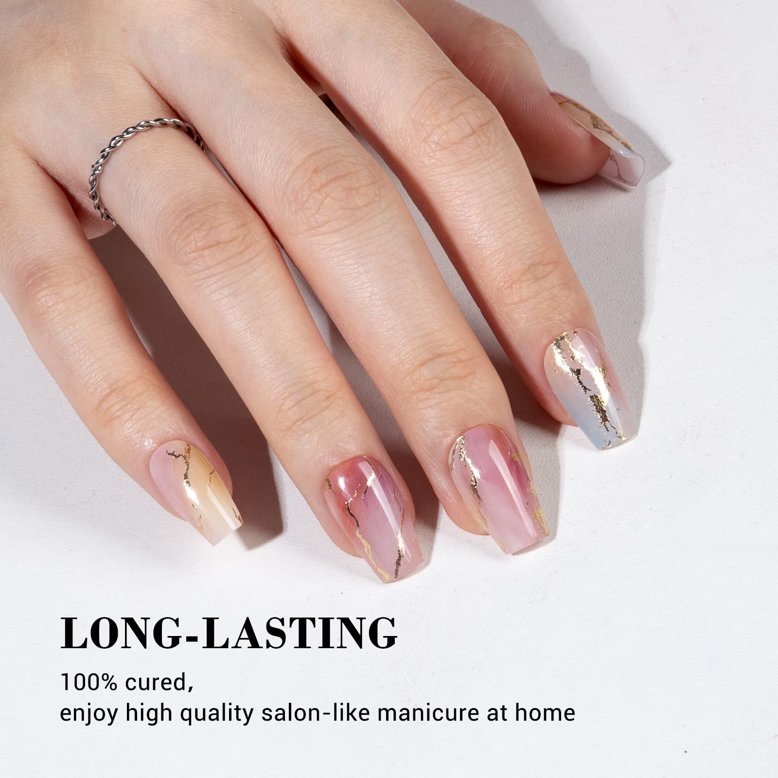 Melodysusie Semi Cured Gel Nail Strips (Celestial Glimmer)- Works With Nail Lamp, Salon-Quality, Long Lasting, Easy To Apply & R