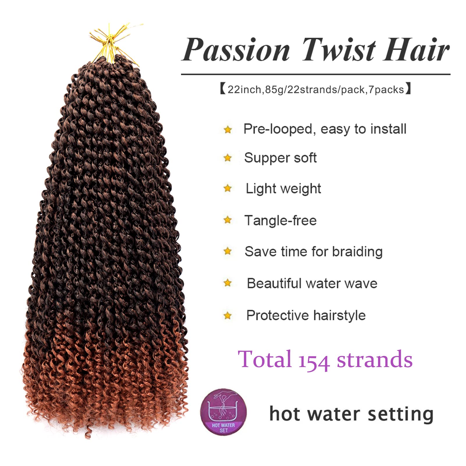 7 Packs Passion Twist Hair 22 Inch Water Wave Synthetic Braids For Passion Twist Crochet Braiding Hair Goddess Locs Long Bohemia