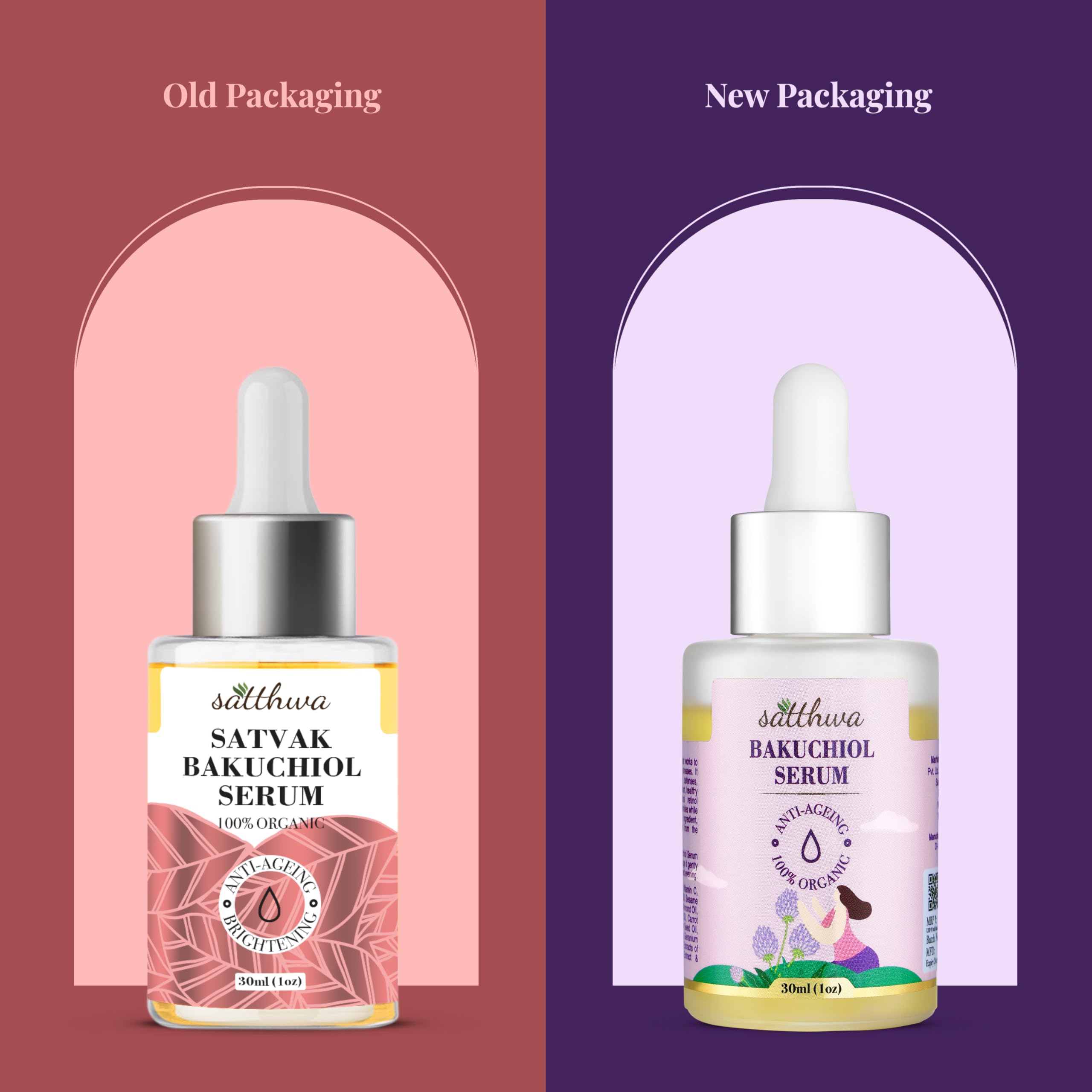 Satthwa Organic Bakuchiol Face Serum - Plumping, Anti-Aging and Reduces Wrinkles Fine Lines - Serum with Vitamin C, Ashwagandha